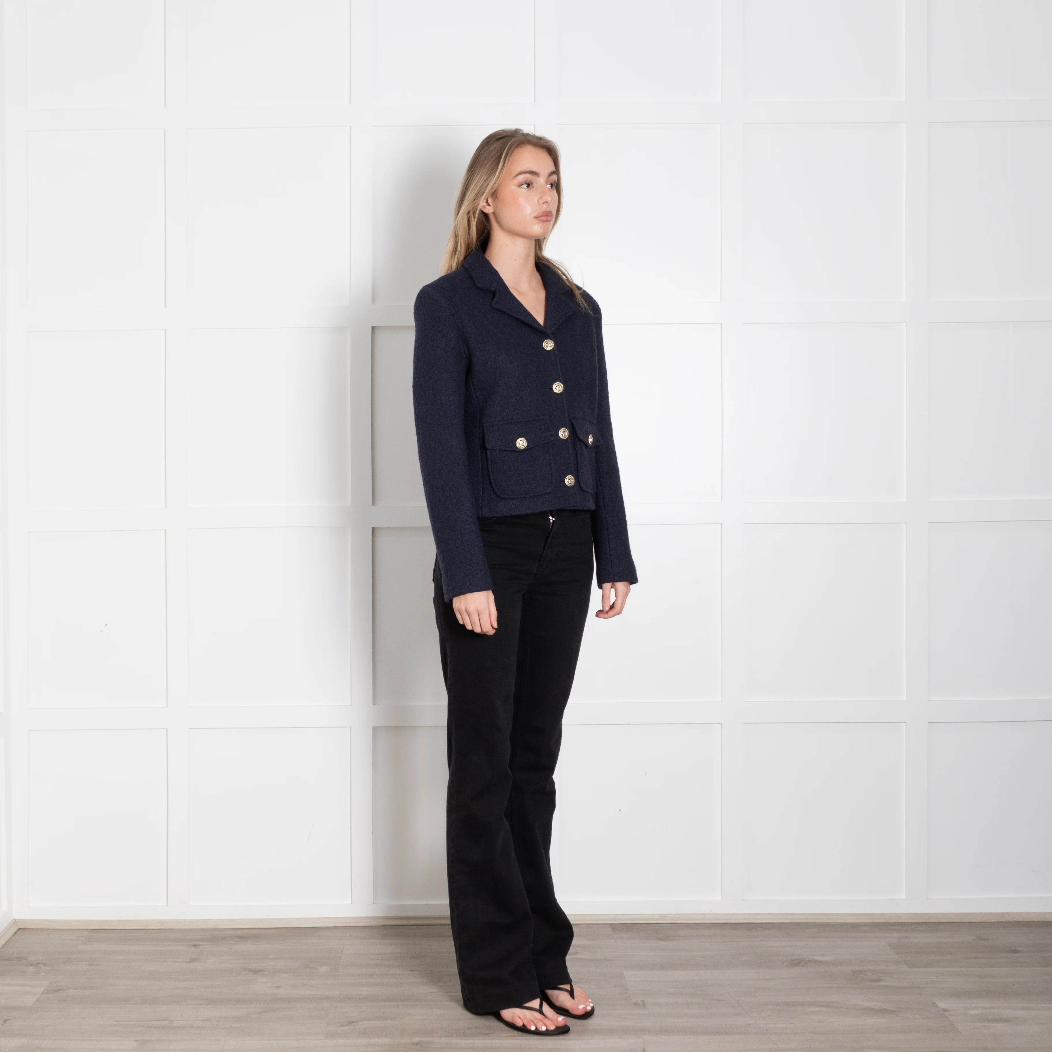 Trilogy Blue Boucle Wool Mix Cropped Jacket - Image 7