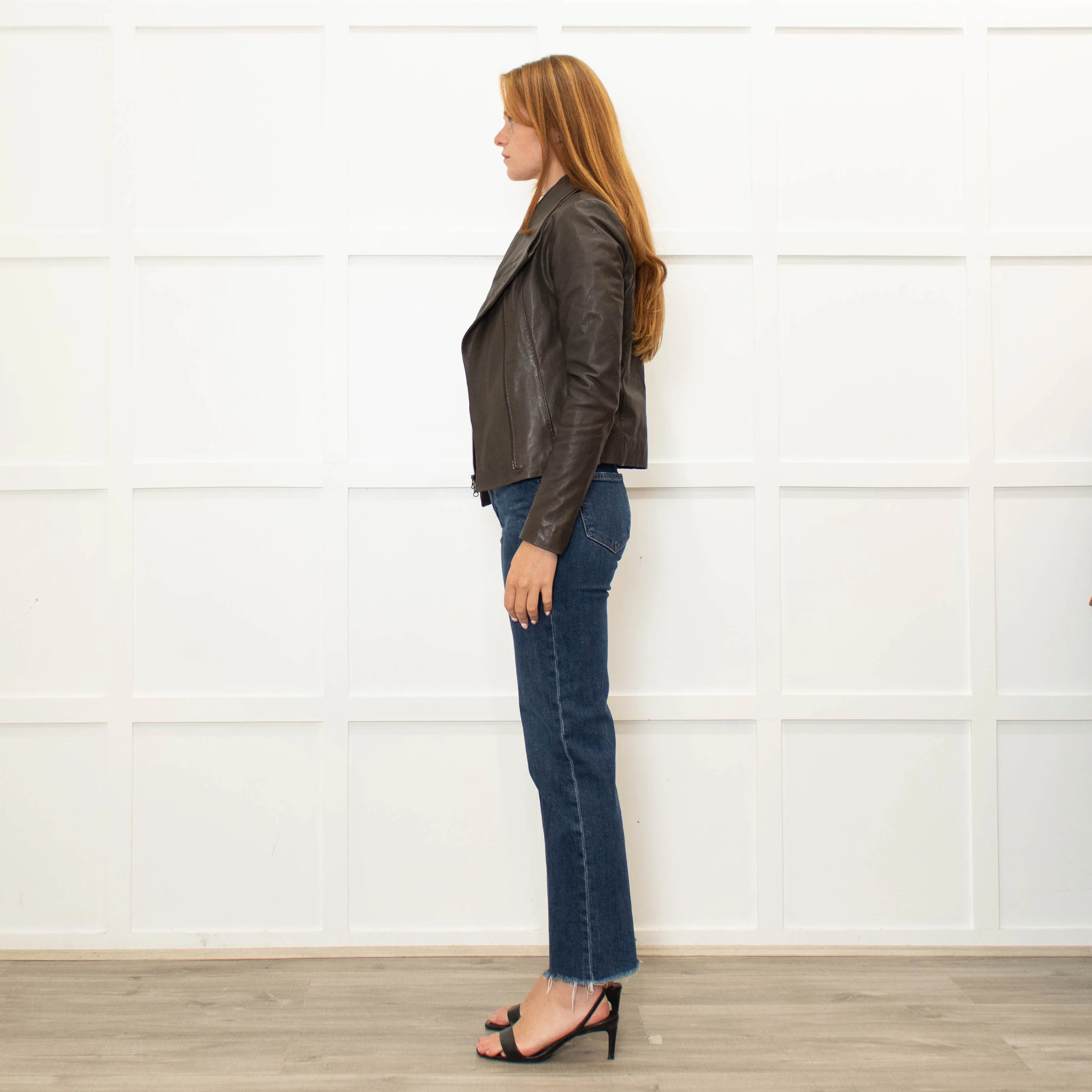 Trilogy Khaki Leather Zip Up Jacket - Image 4