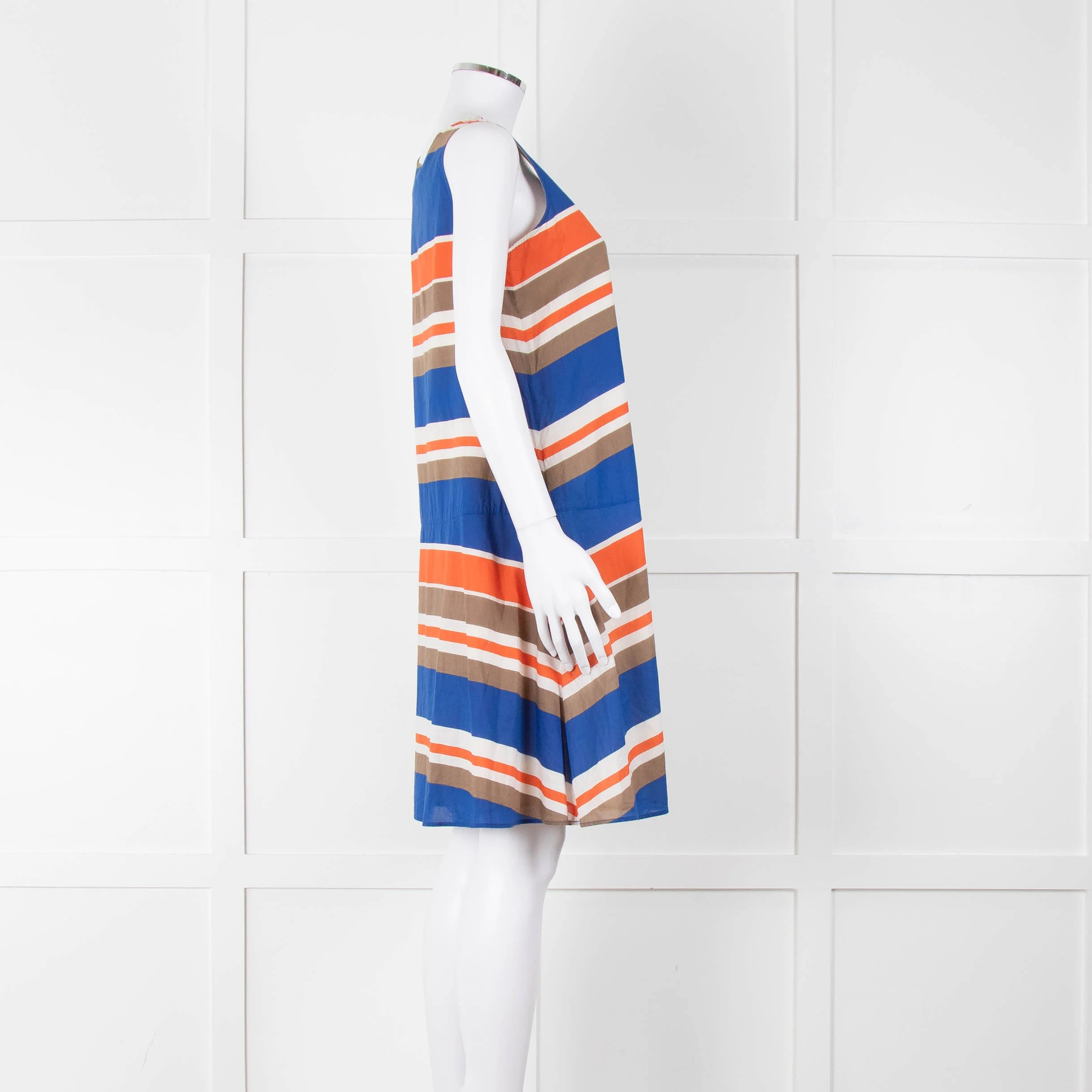 TSE Blue Orange Striped Cotton Sleeveless Dress - Image 3