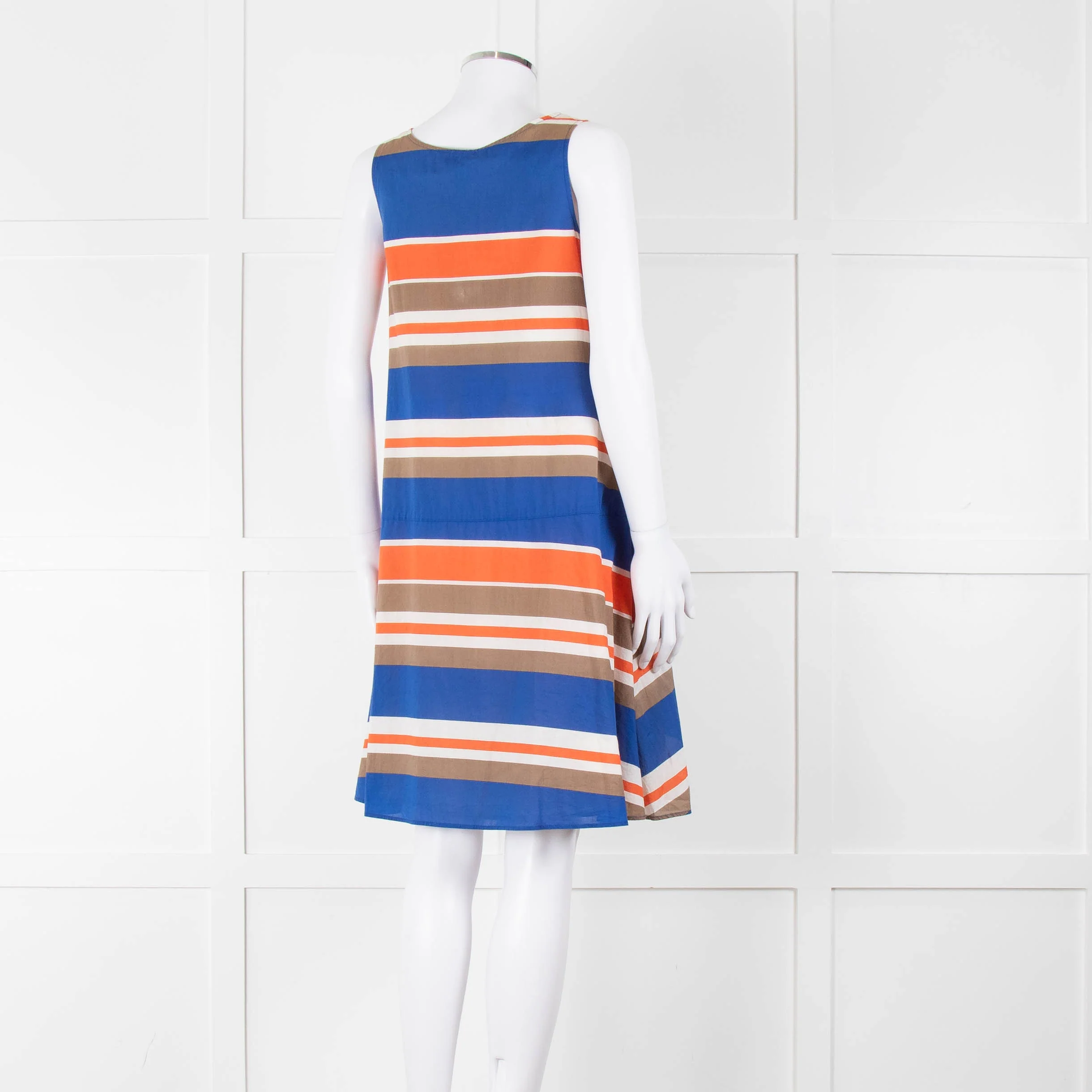 TSE Blue Orange Striped Cotton Sleeveless Dress - Image 4