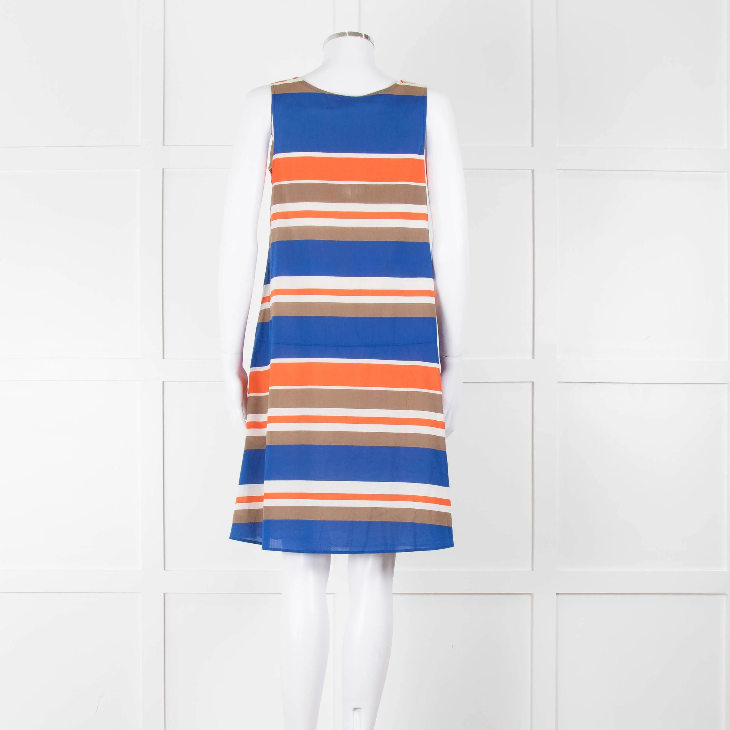 TSE Blue Orange Striped Cotton Sleeveless Dress - Image 5