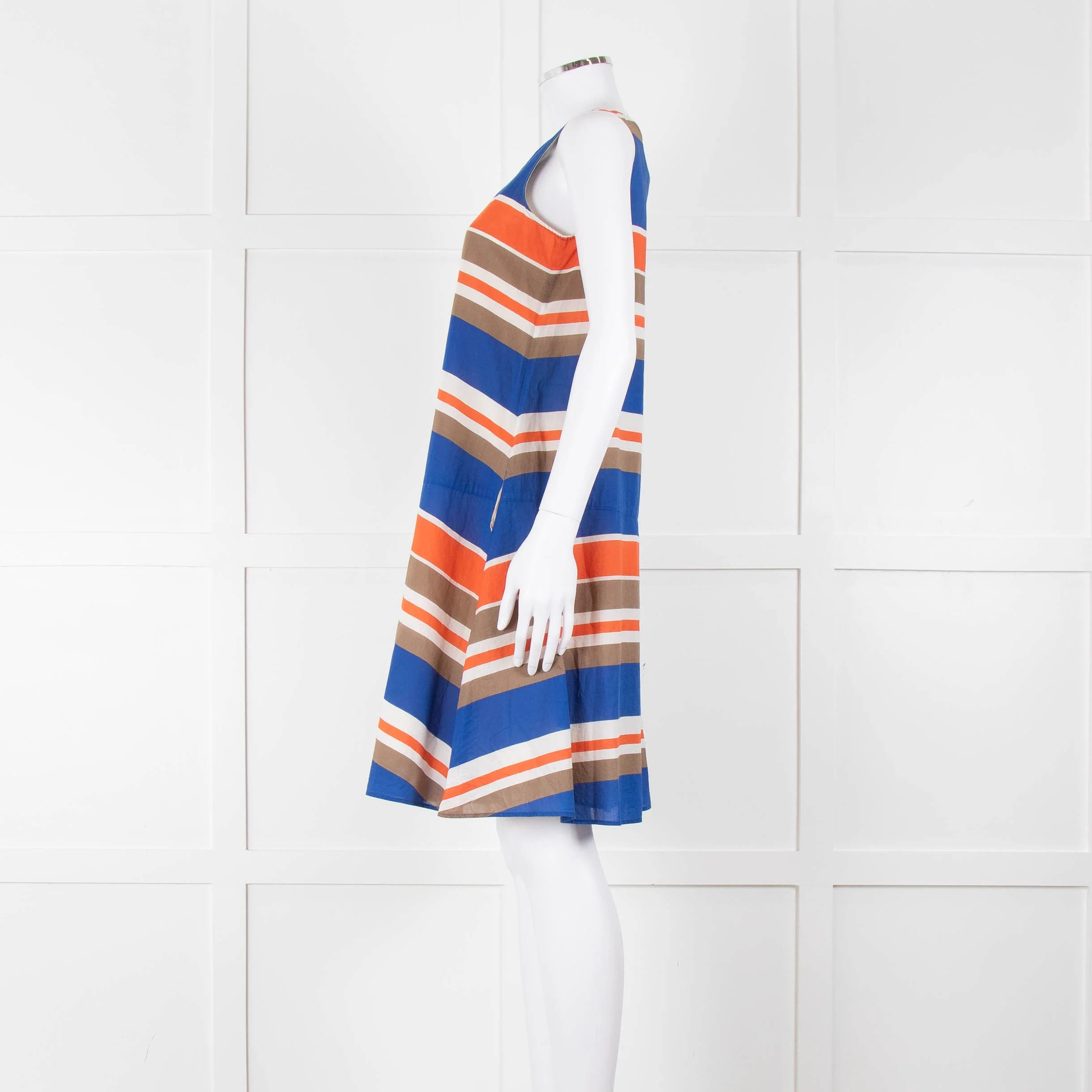 TSE Blue Orange Striped Cotton Sleeveless Dress - Image 7