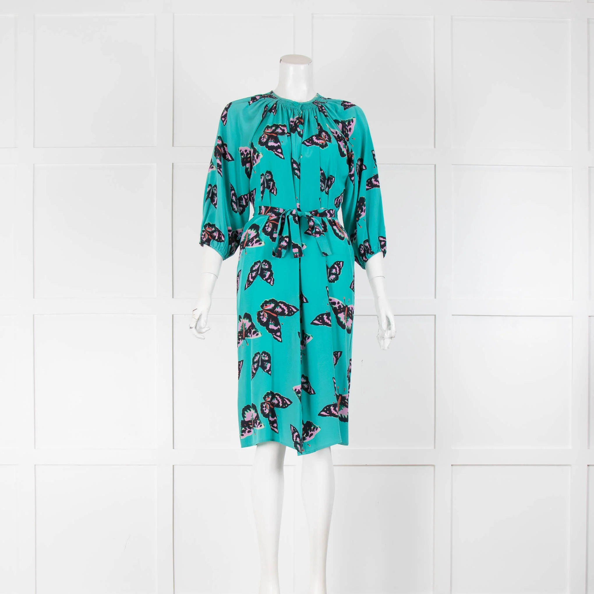 Tucker Turquoise Silk Dress in Butterfly Print