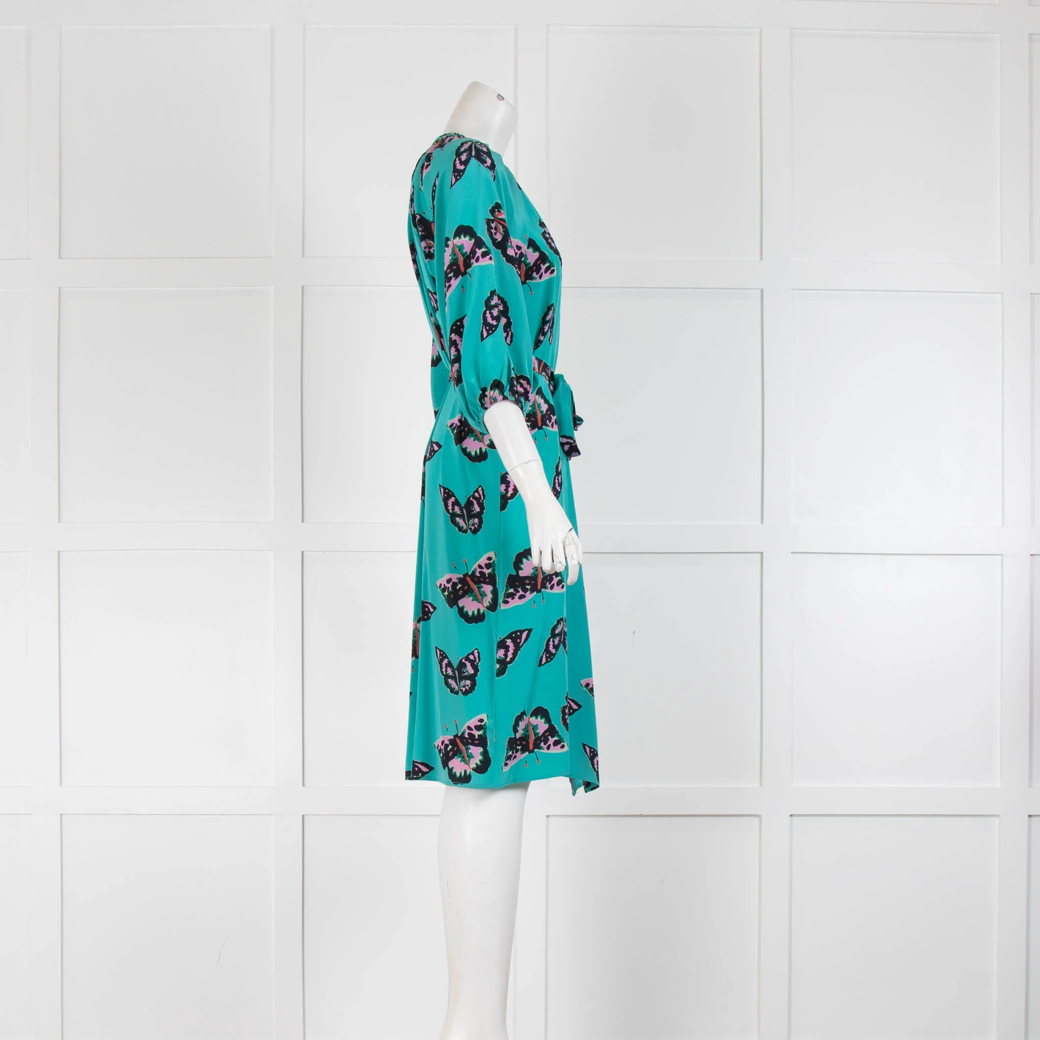 Tucker Turquoise Silk Dress in Butterfly Print - Image 2