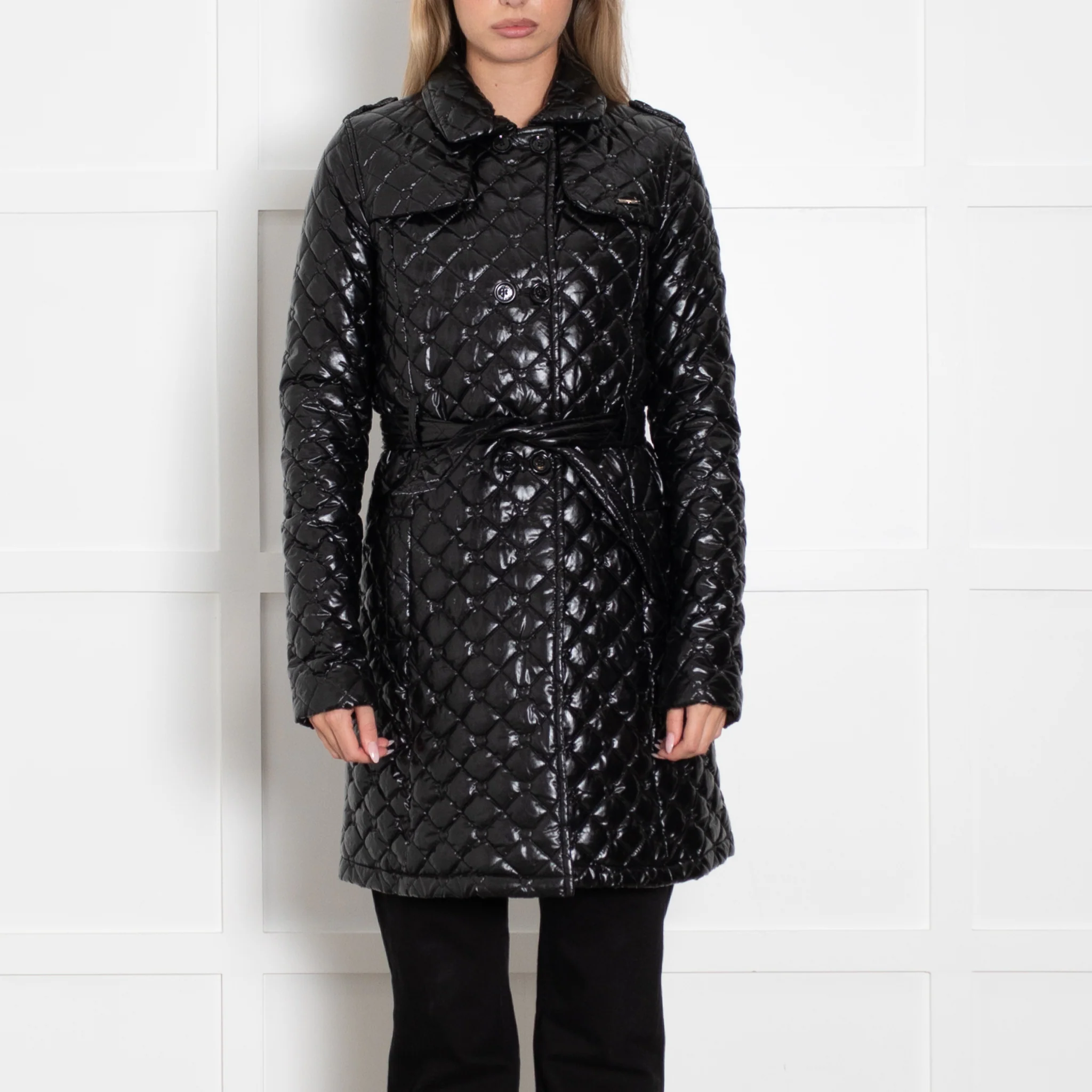 Twin-Set Simona Barbieri Black Shiny Belted A Line Puffa Coat - Image 2