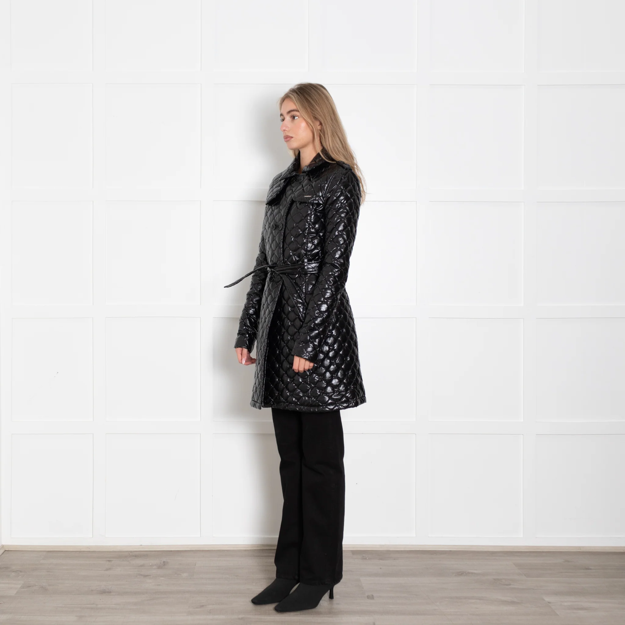 Twin-Set Simona Barbieri Black Shiny Belted A Line Puffa Coat - Image 3