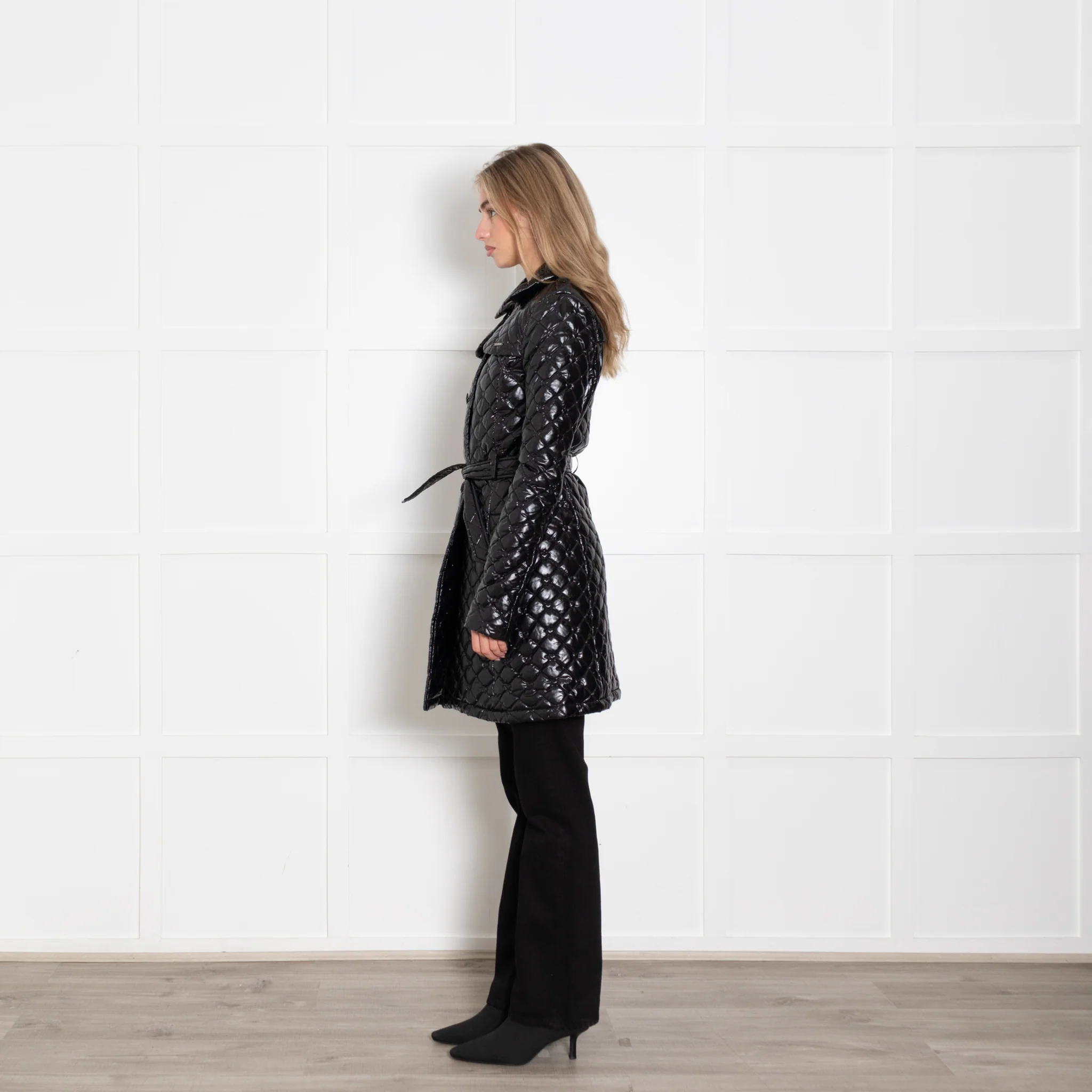 Twin-Set Simona Barbieri Black Shiny Belted A Line Puffa Coat - Image 4