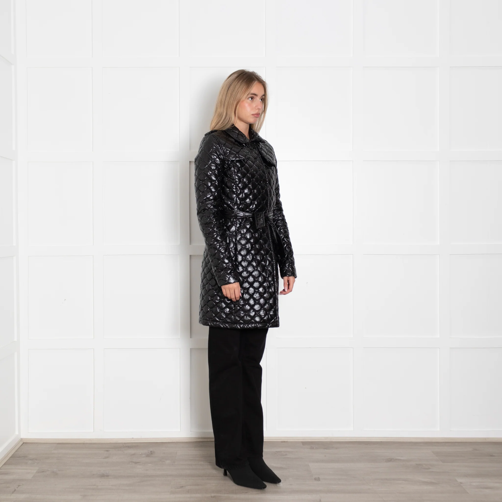 Twin-Set Simona Barbieri Black Shiny Belted A Line Puffa Coat - Image 7