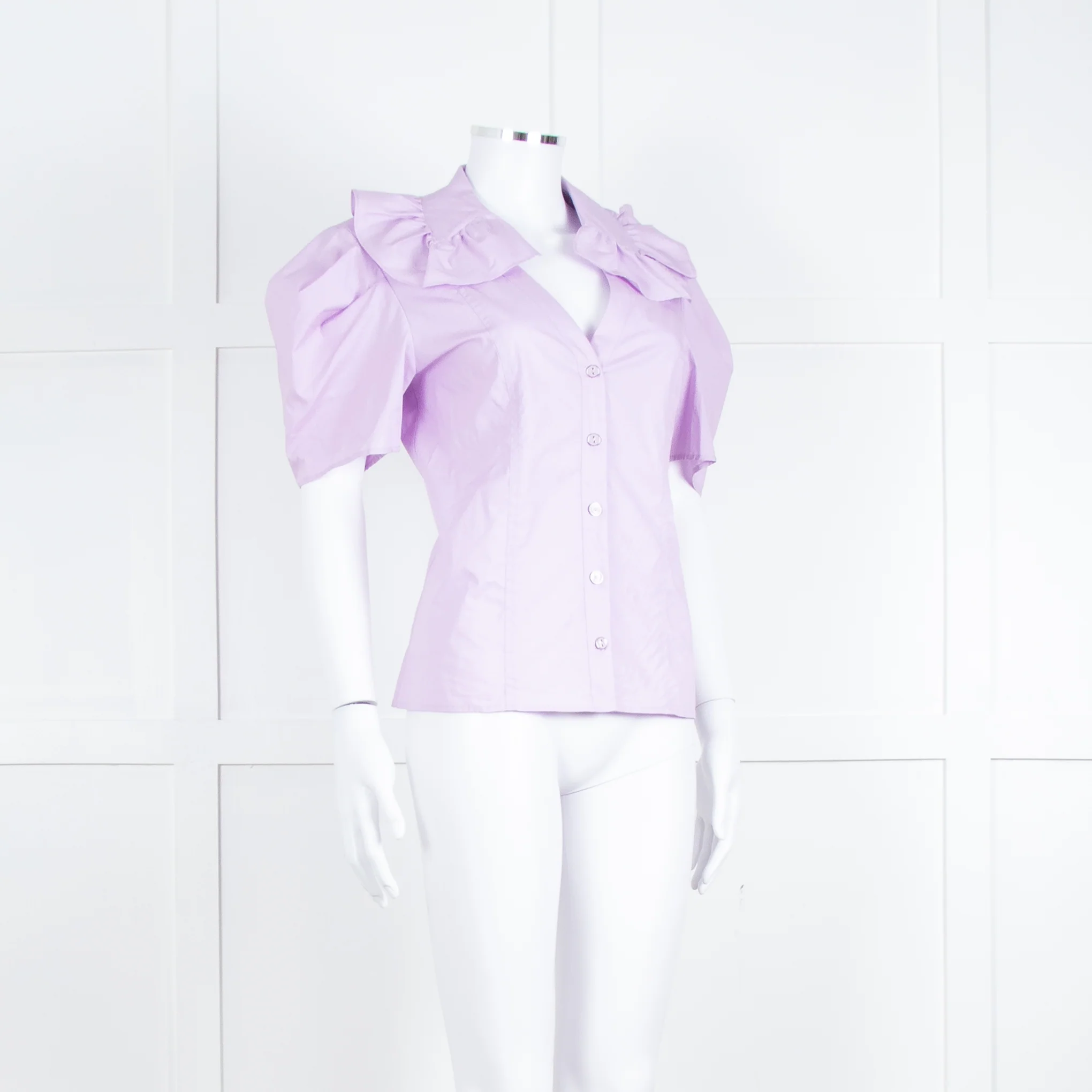Twinset Actitude Lilac Frilled Collar Short Sleeve Cotton Top - Image 2
