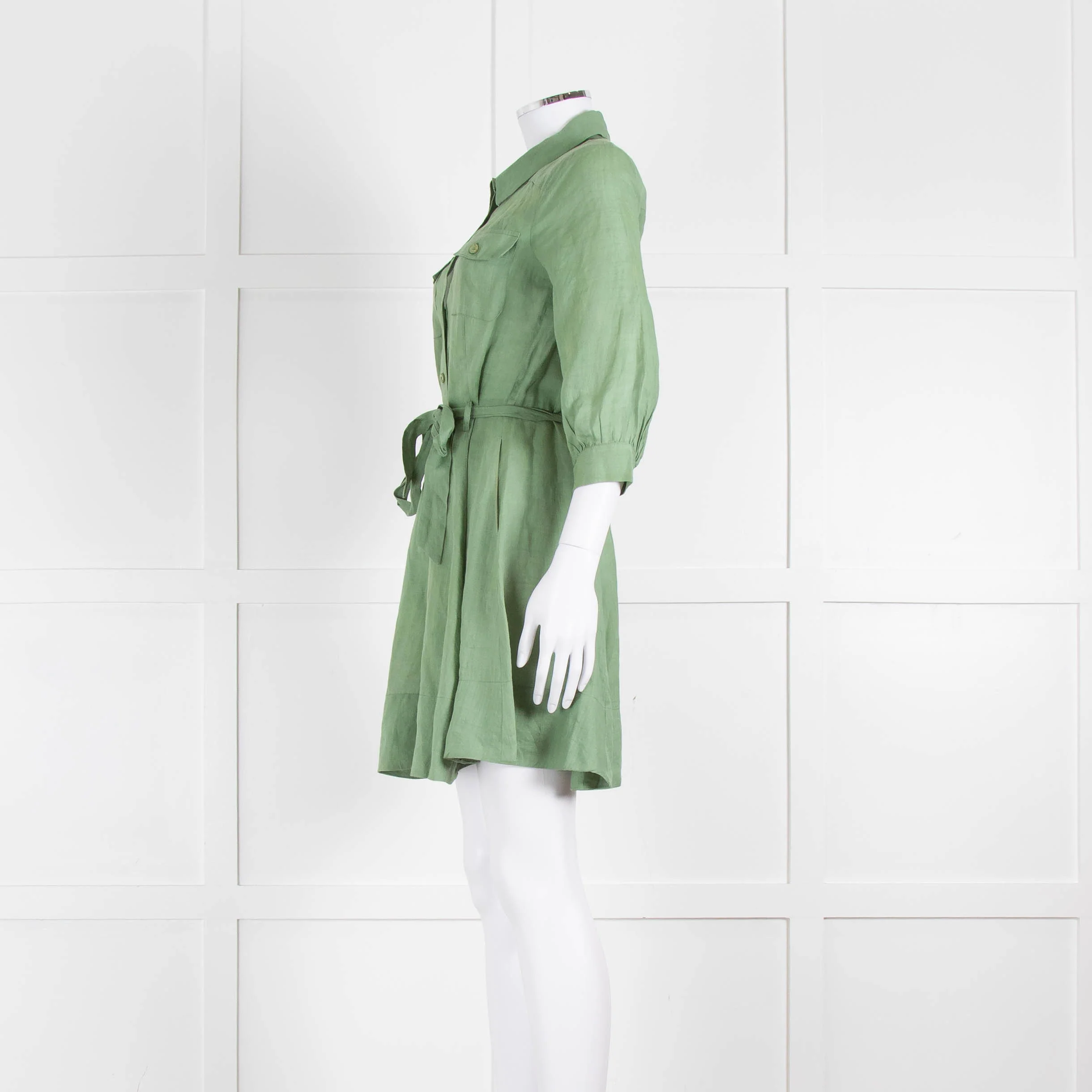 Twinset Sage Green Linen Utility Dress - Image 7