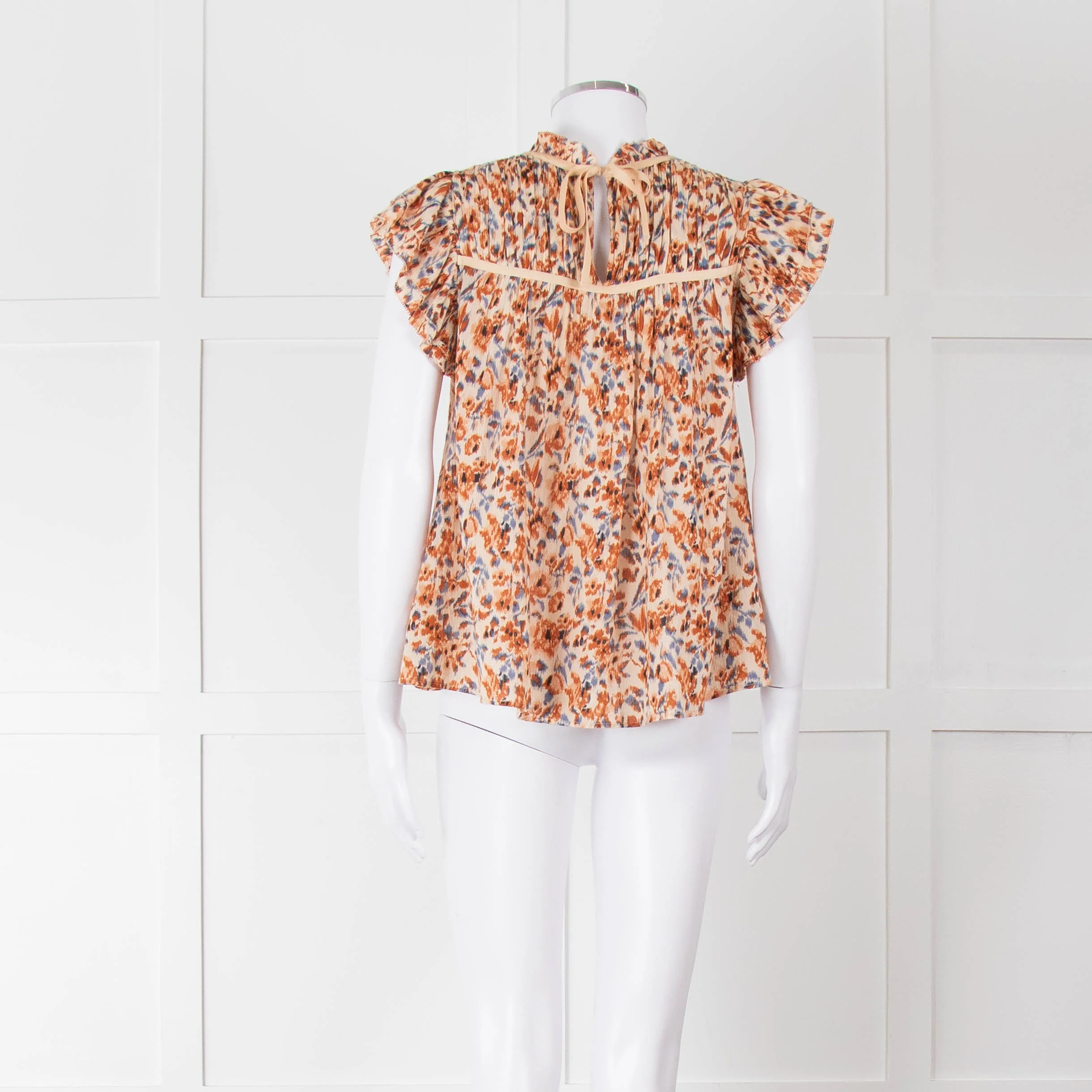 Ulla Johnson Beige Tan Floral Cotton Frill Trim Smock Top - Image 5