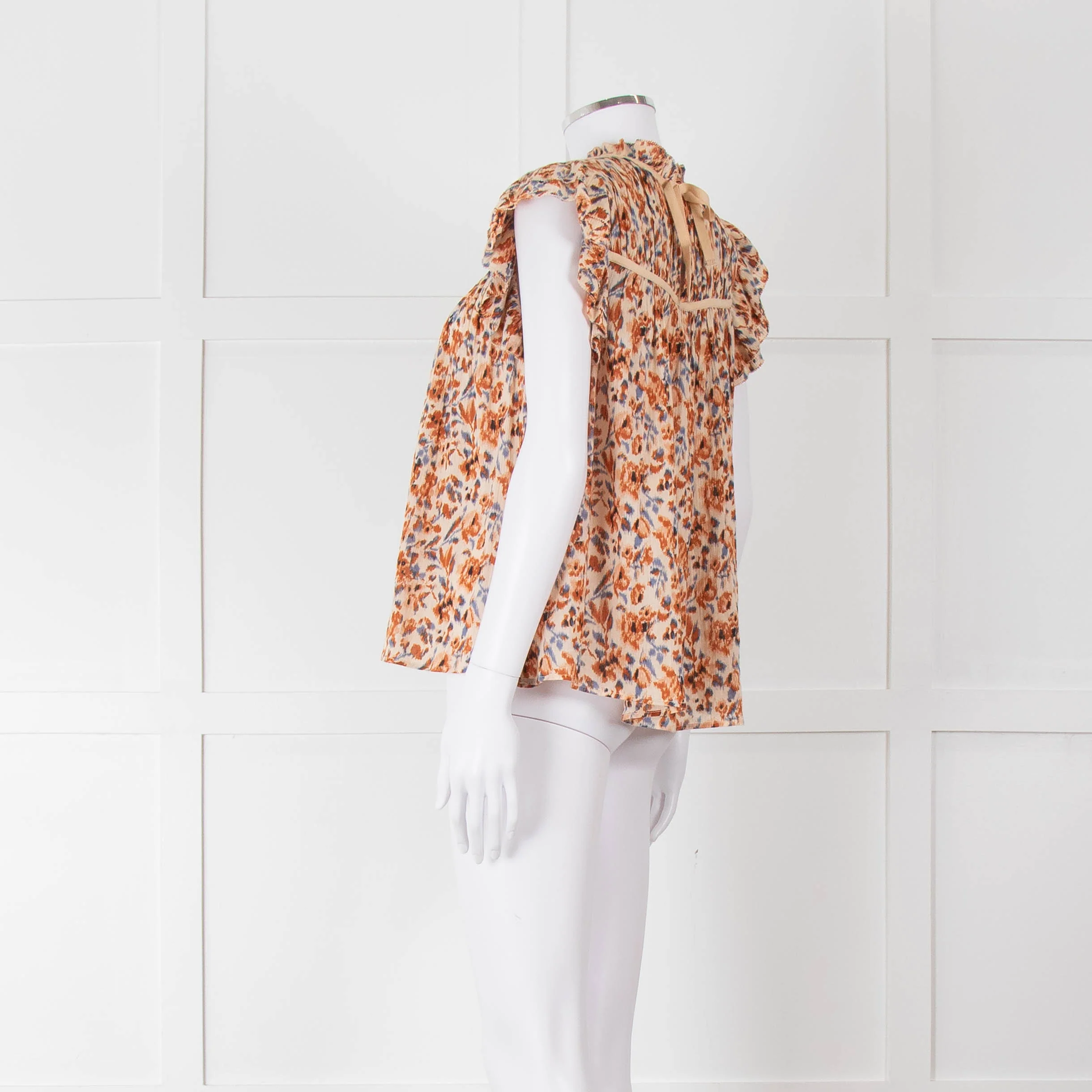 Ulla Johnson Beige Tan Floral Cotton Frill Trim Smock Top - Image 6