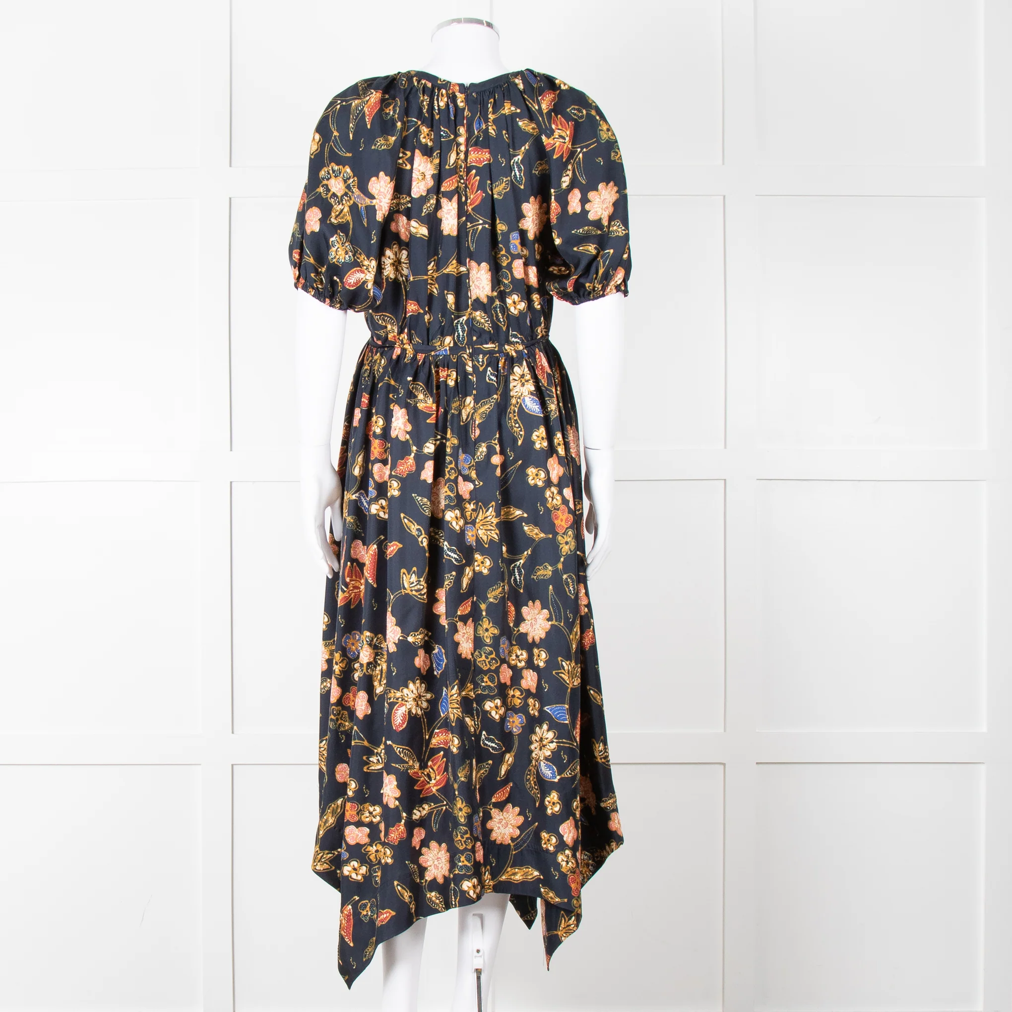 Ulla Johnson Black Yellow Pink Floral Puffed Sleeves Silk Dress - Image 5