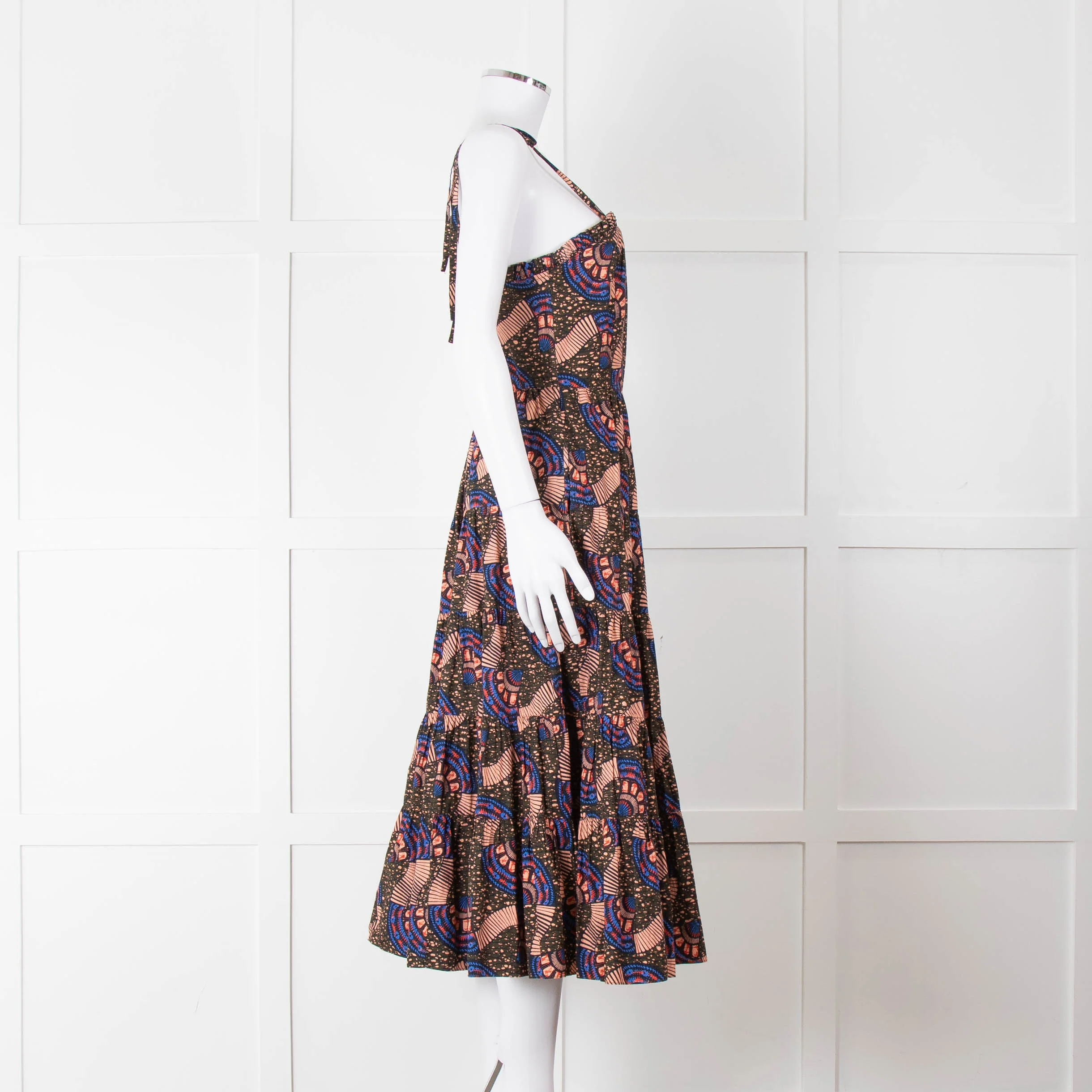 Ulla Johnson Brown Peach Blue Cotton Tribal Print Sleeveless Dress - Image 3