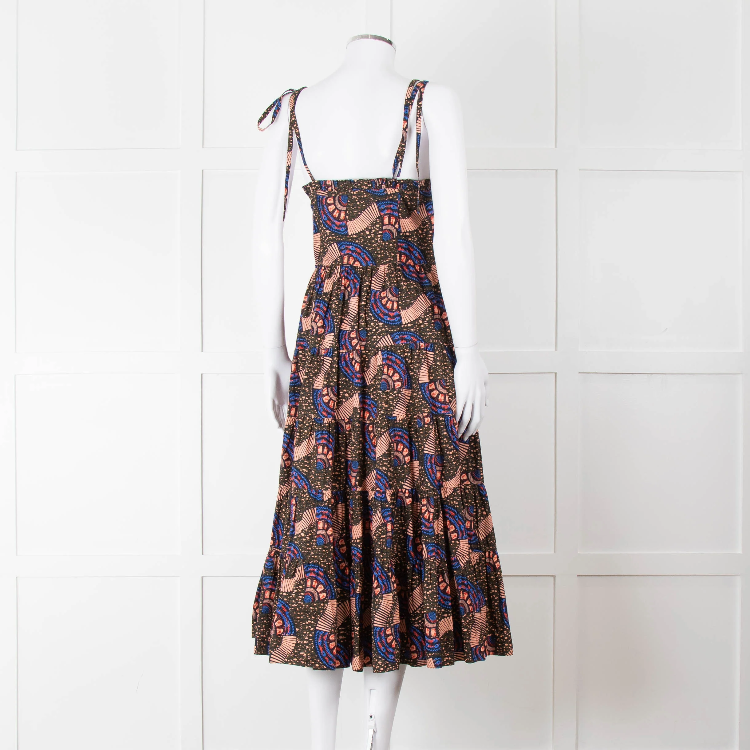 Ulla Johnson Brown Peach Blue Cotton Tribal Print Sleeveless Dress - Image 4