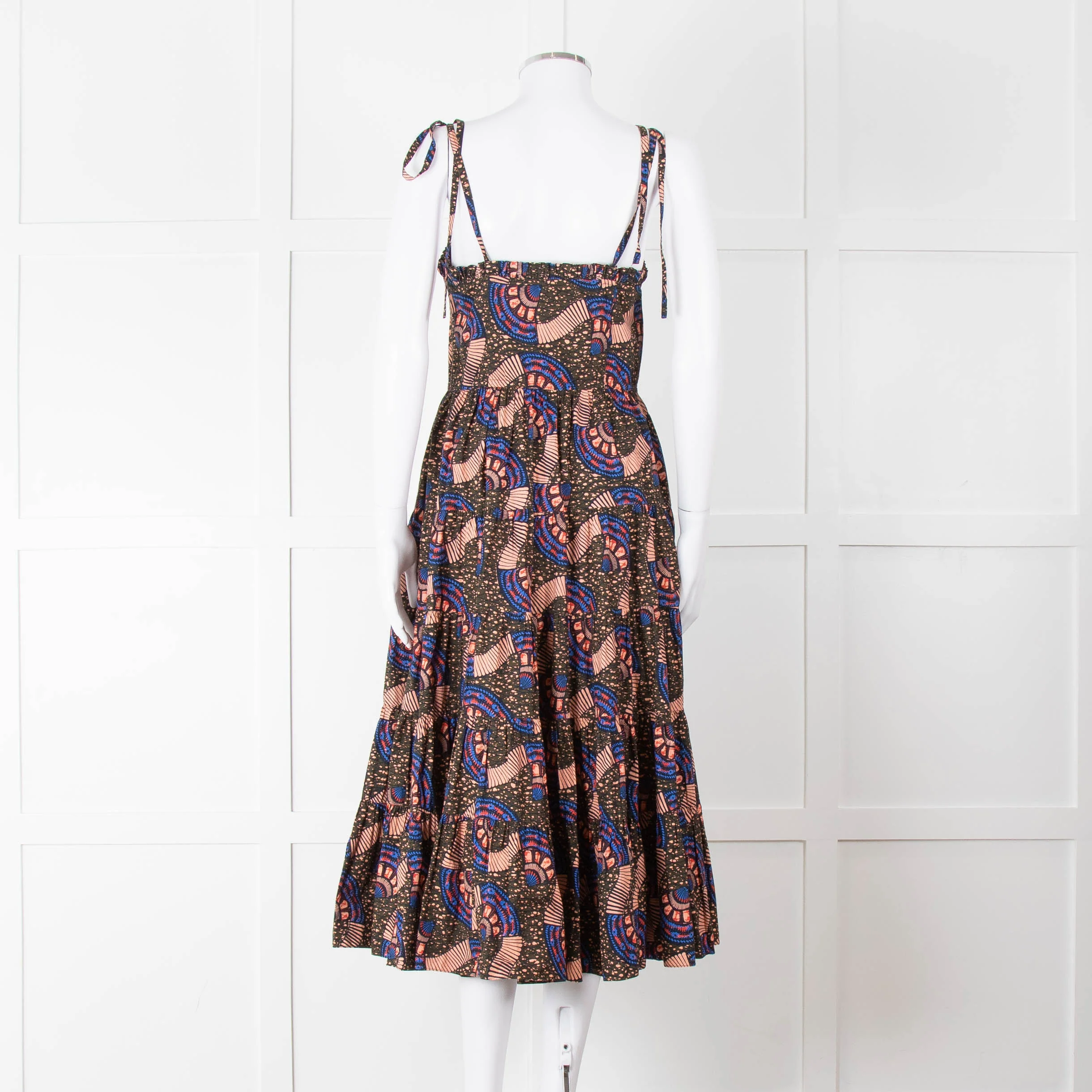 Ulla Johnson Brown Peach Blue Cotton Tribal Print Sleeveless Dress - Image 5