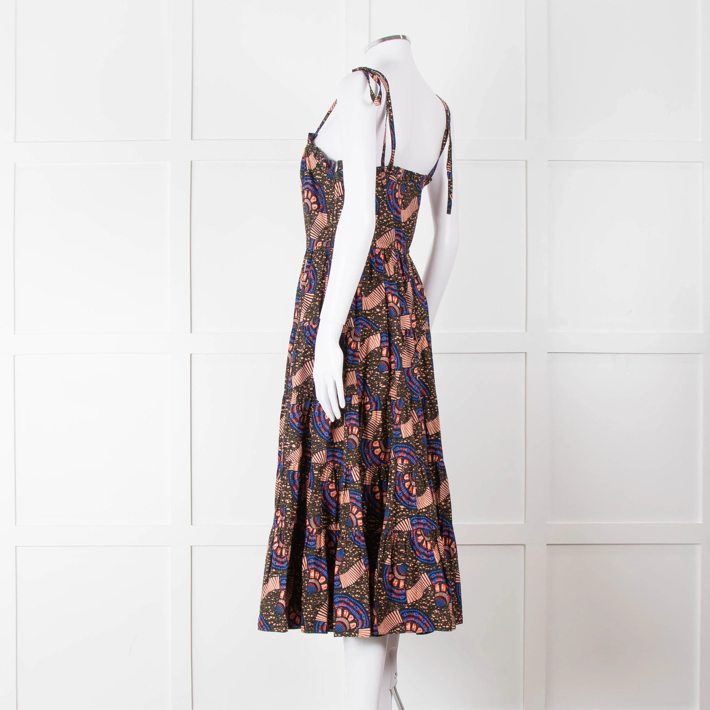 Ulla Johnson Brown Peach Blue Cotton Tribal Print Sleeveless Dress - Image 6