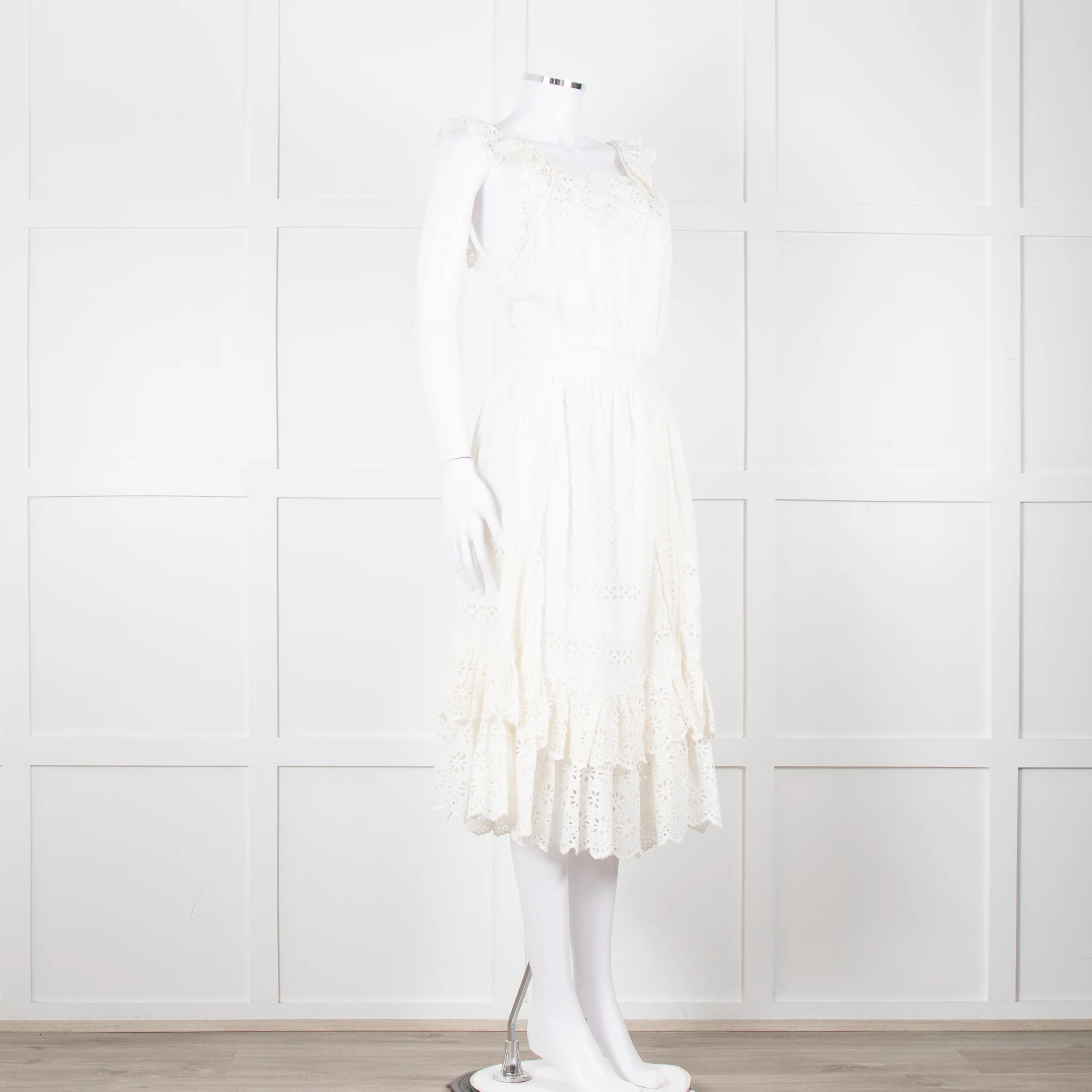 Ulla Johnson Cream Broderie Anglaise Strappy Dress With Frill Tier - Image 2