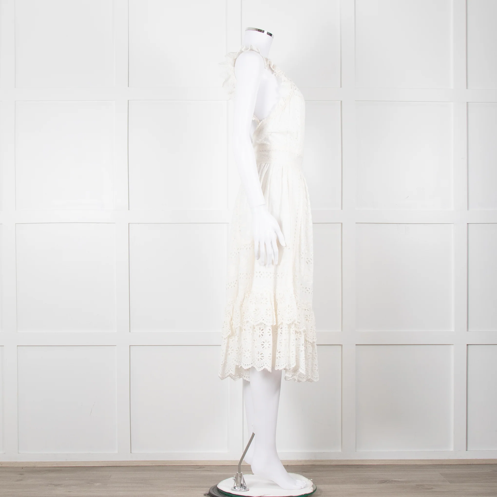 Ulla Johnson Cream Broderie Anglaise Strappy Dress With Frill Tier - Image 3
