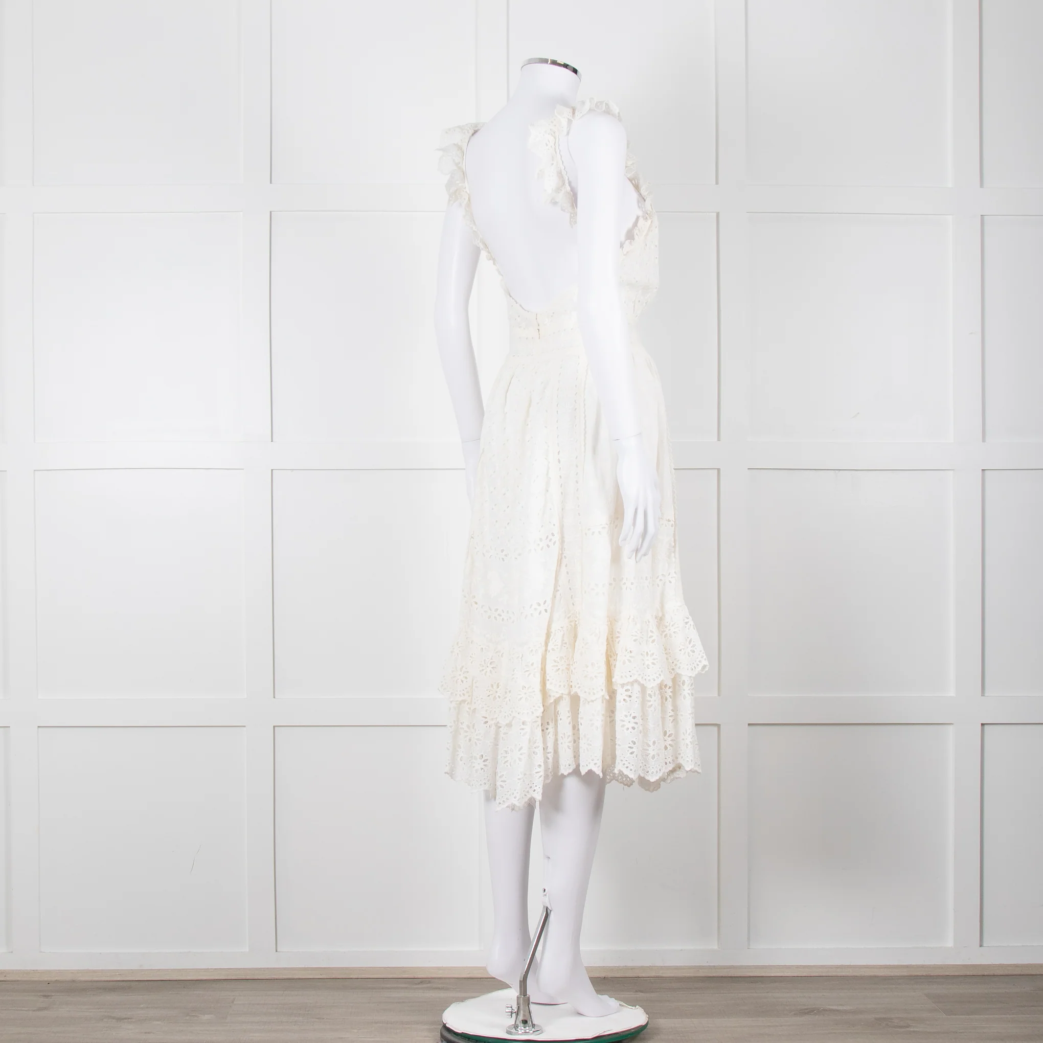 Ulla Johnson Cream Broderie Anglaise Strappy Dress With Frill Tier - Image 4