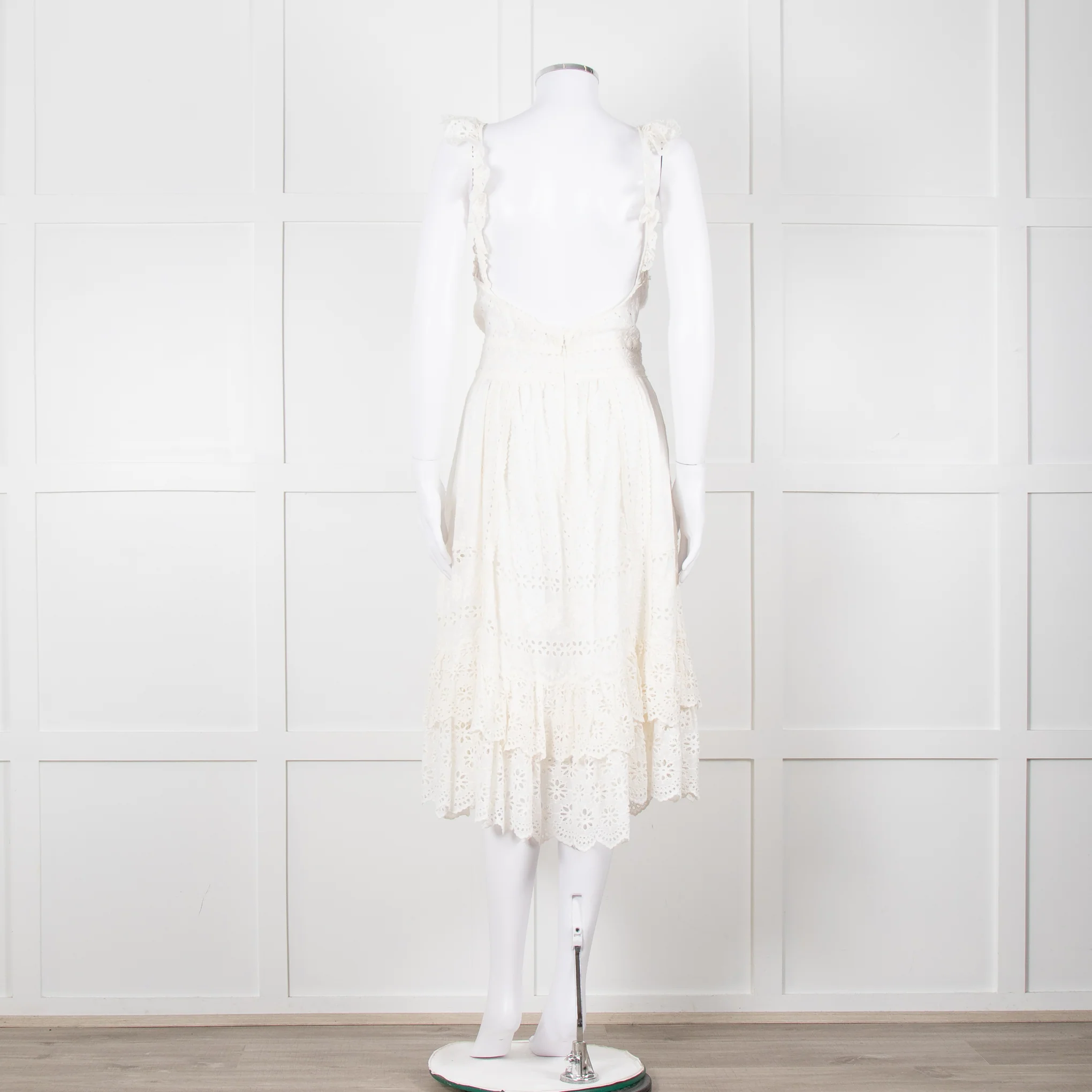 Ulla Johnson Cream Broderie Anglaise Strappy Dress With Frill Tier - Image 5