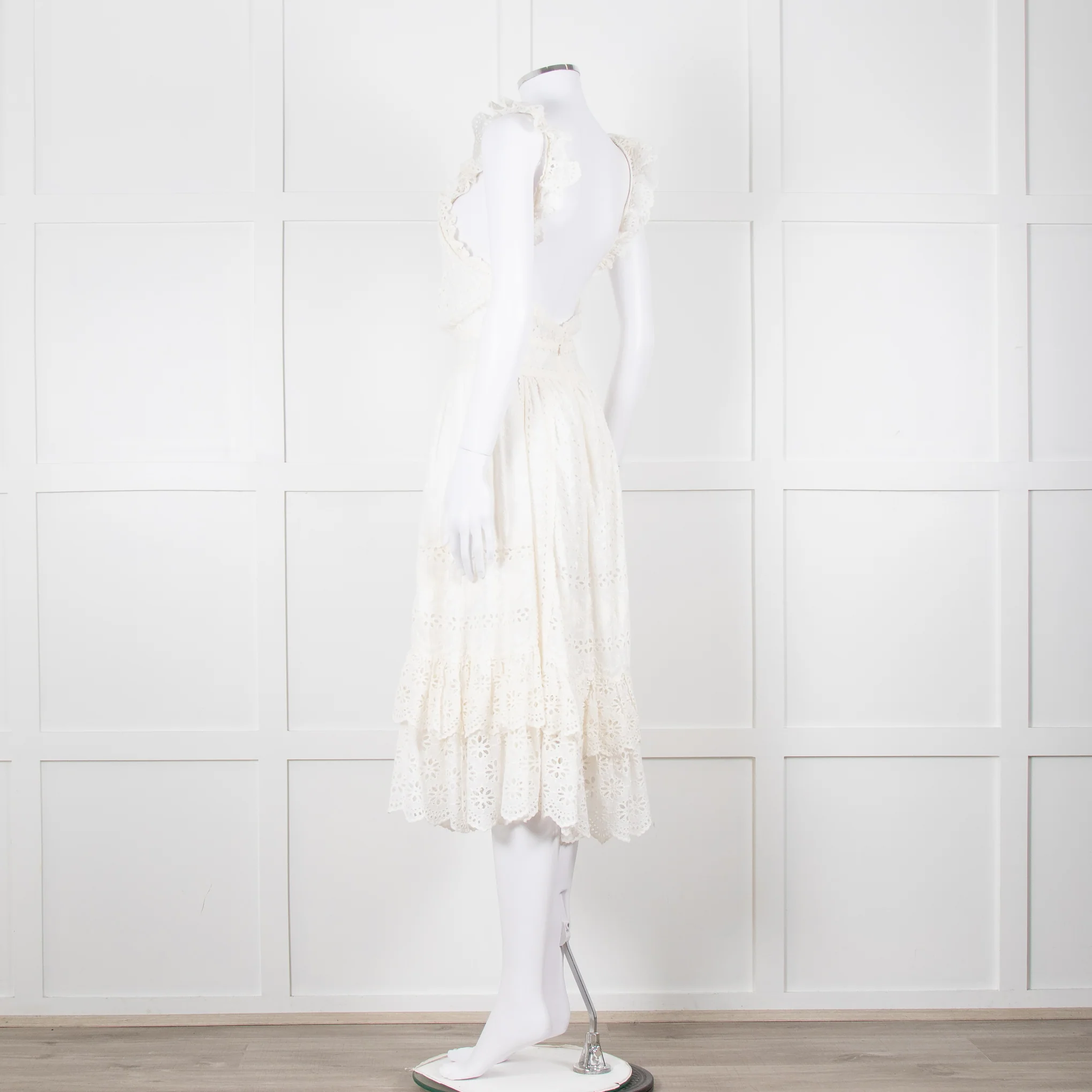 Ulla Johnson Cream Broderie Anglaise Strappy Dress With Frill Tier - Image 6