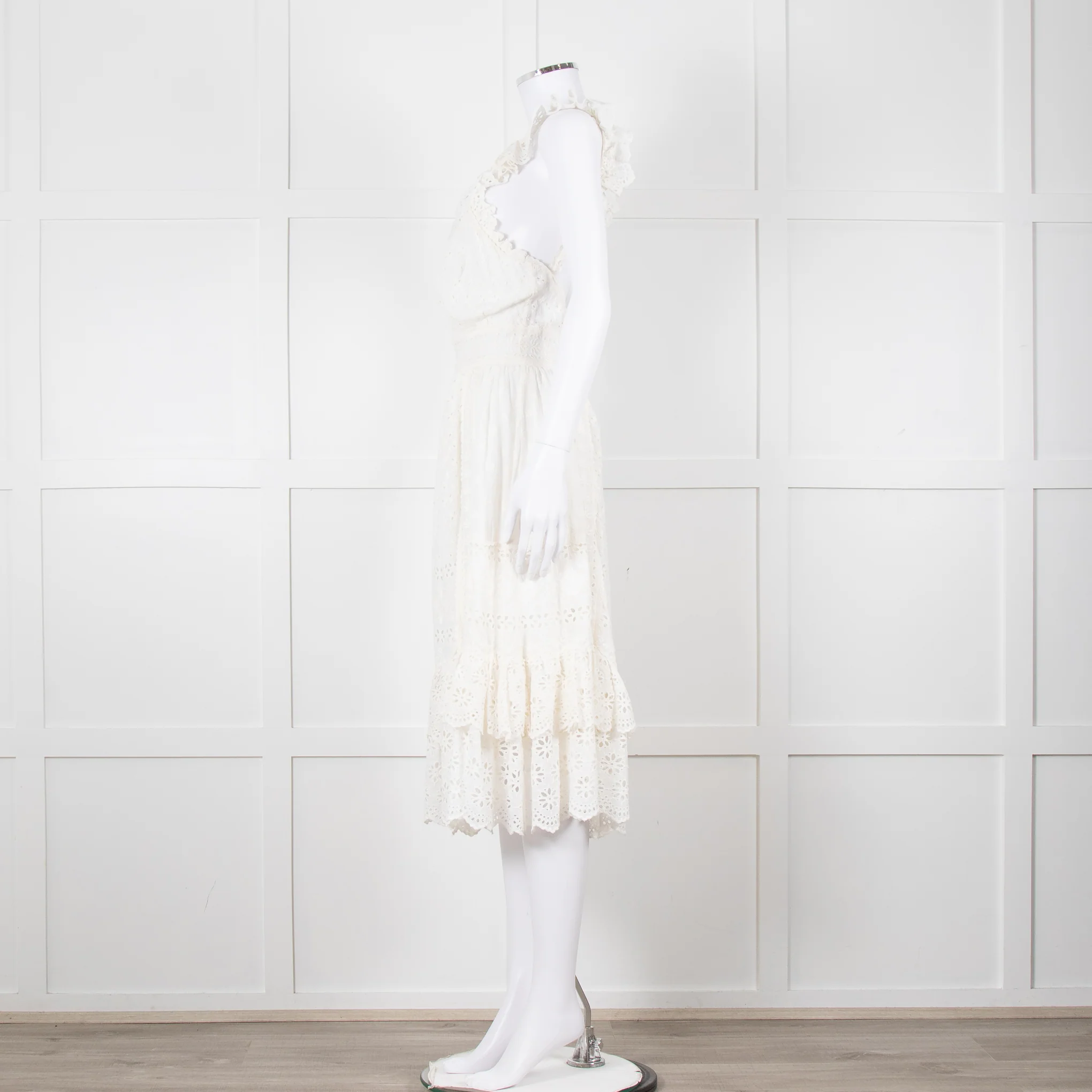 Ulla Johnson Cream Broderie Anglaise Strappy Dress With Frill Tier - Image 7