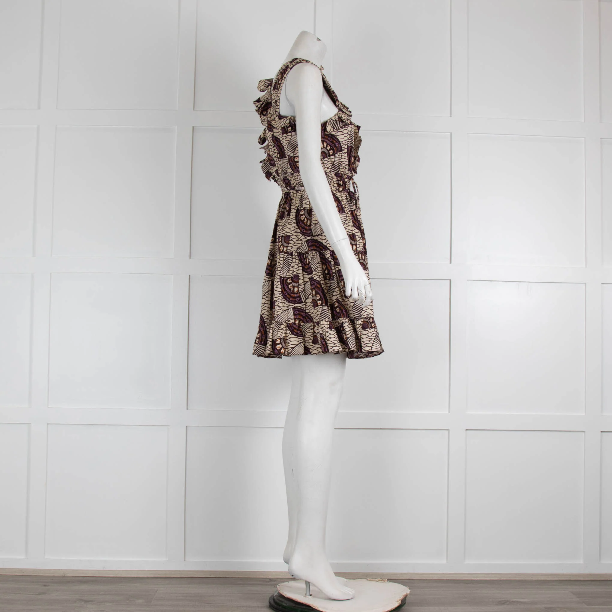 Ulla Johnson Cream Purple Print Cotton Frill Detail Short Dress - Image 2