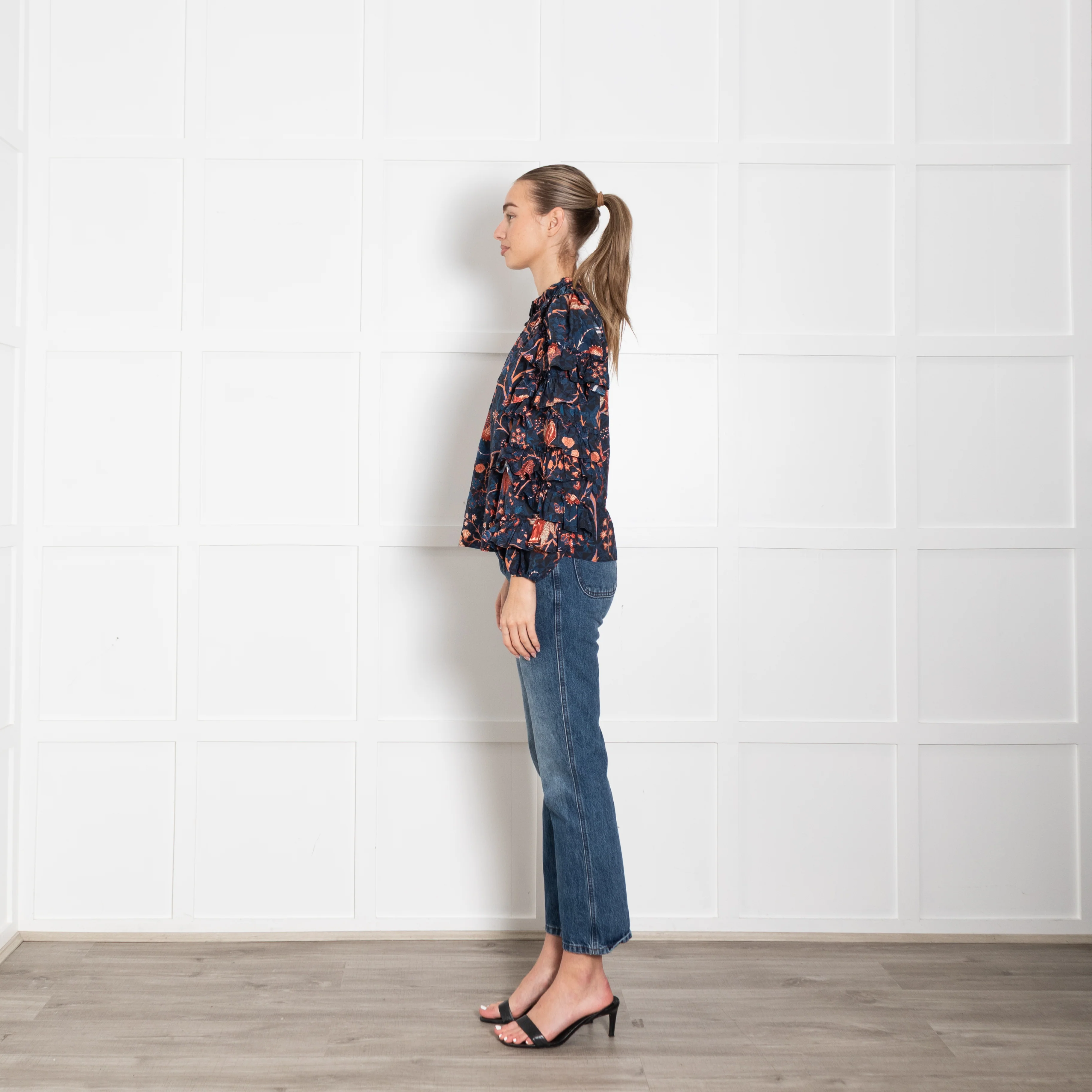 Ulla Johnson Pippa Navy Blouse Orange Floral - Image 4