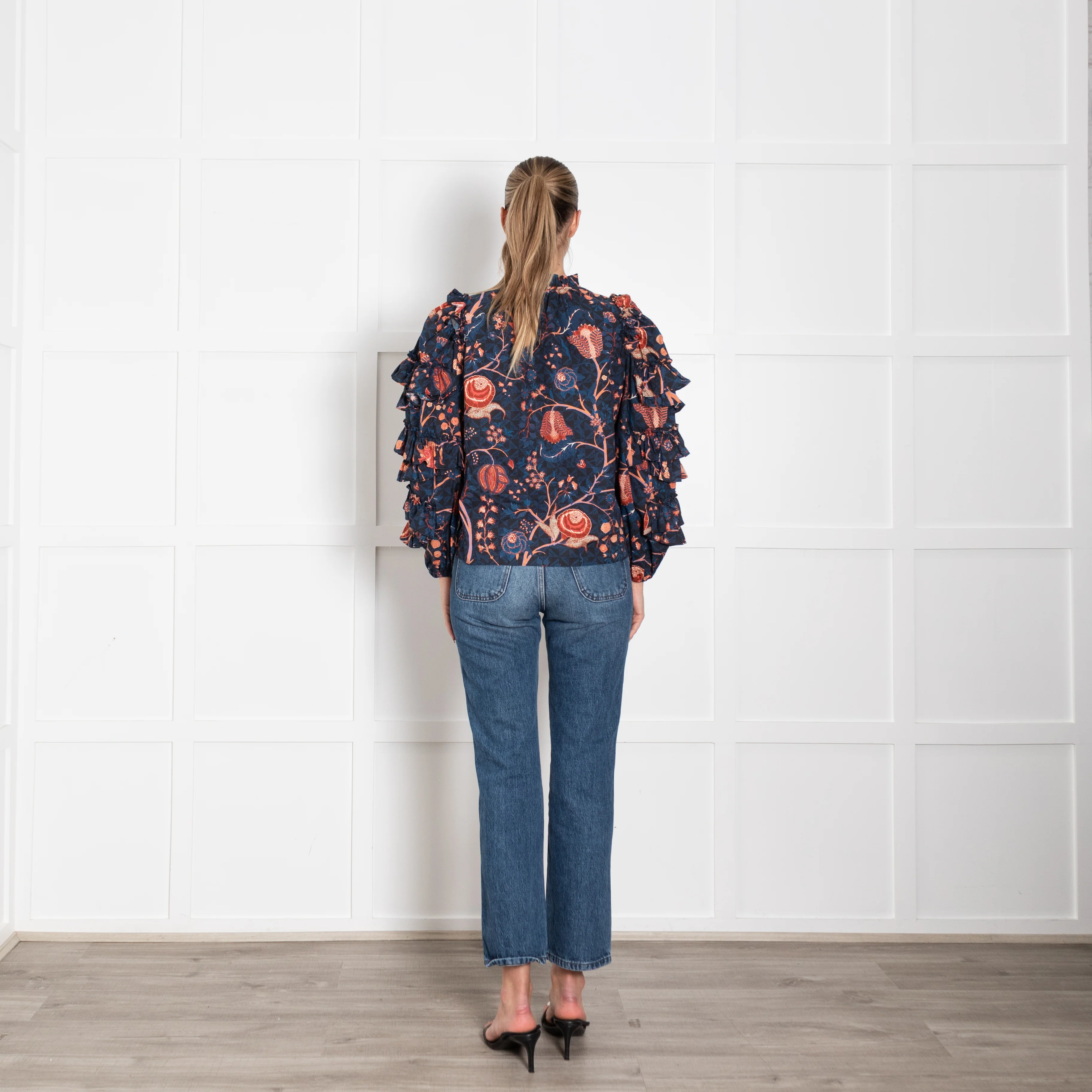 Ulla Johnson Pippa Navy Blouse Orange Floral - Image 5