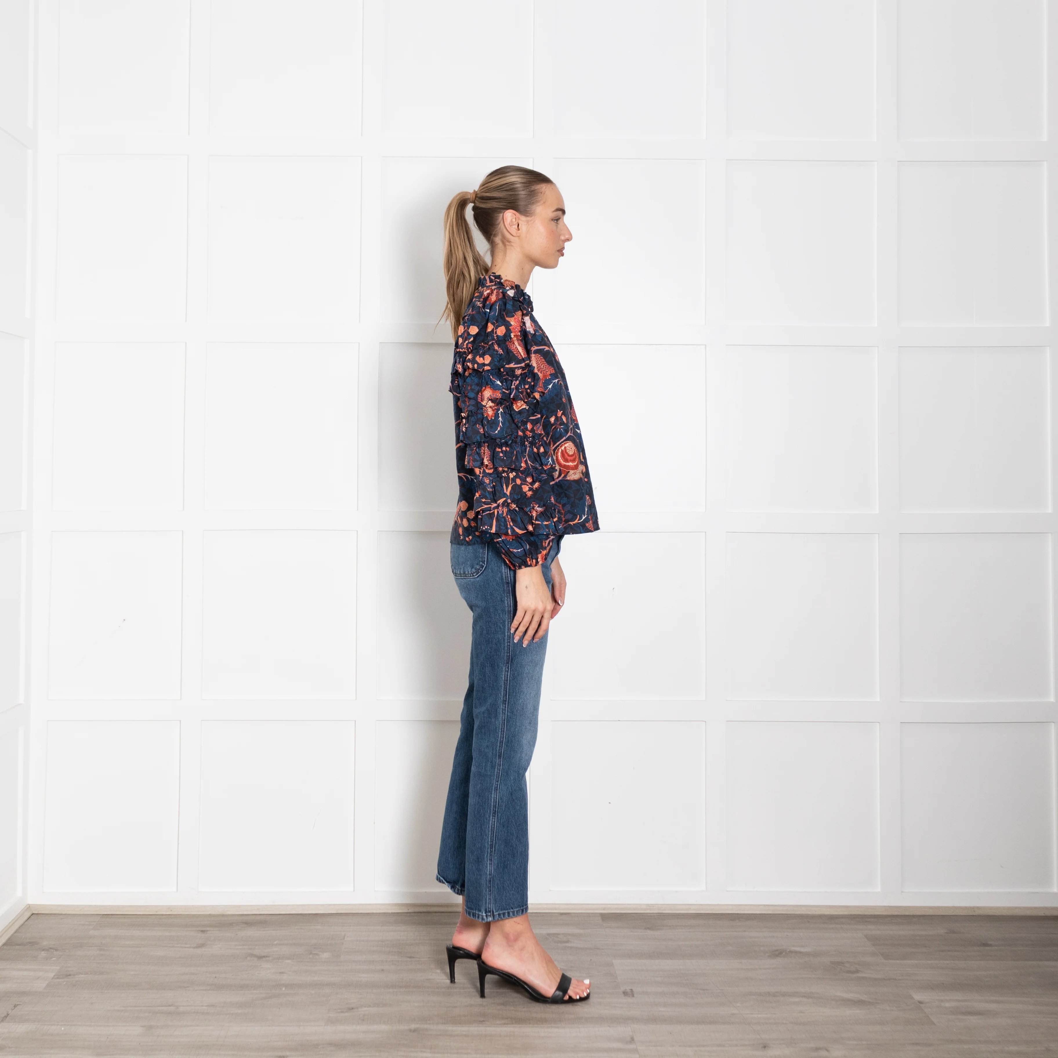 Ulla Johnson Pippa Navy Blouse Orange Floral - Image 6
