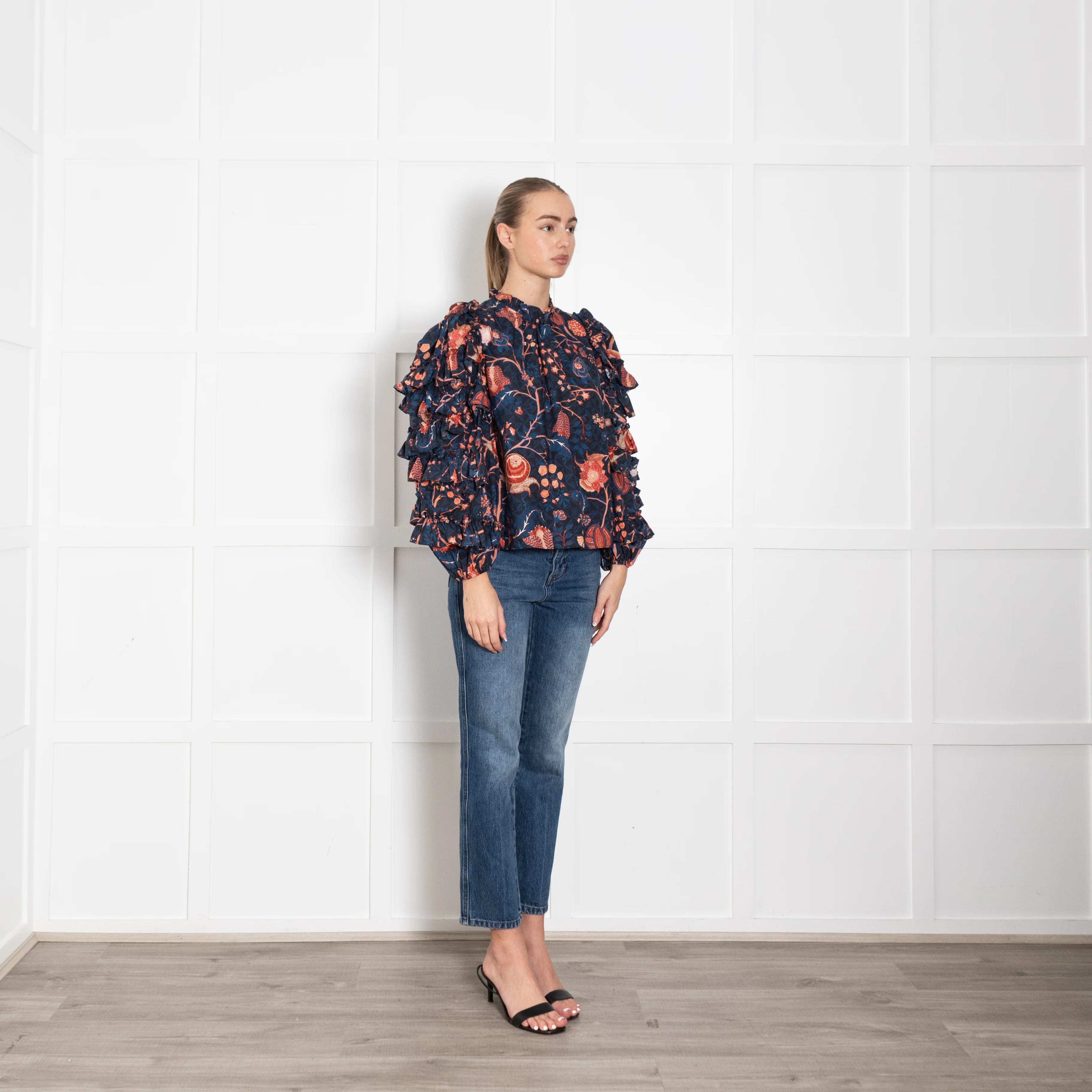 Ulla Johnson Pippa Navy Blouse Orange Floral - Image 7