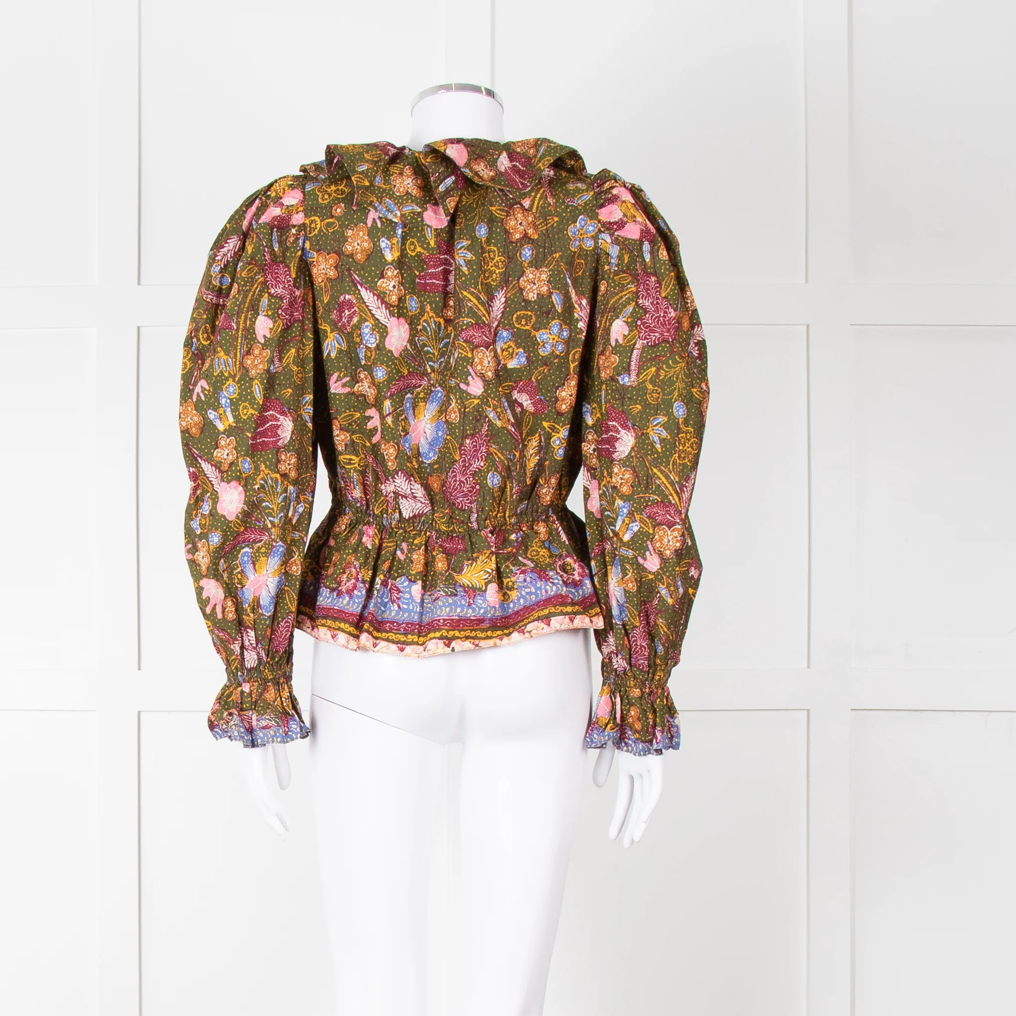Ulla Johnson Green Pink Yellow Floral Frill Detail Cotton Top - Image 5