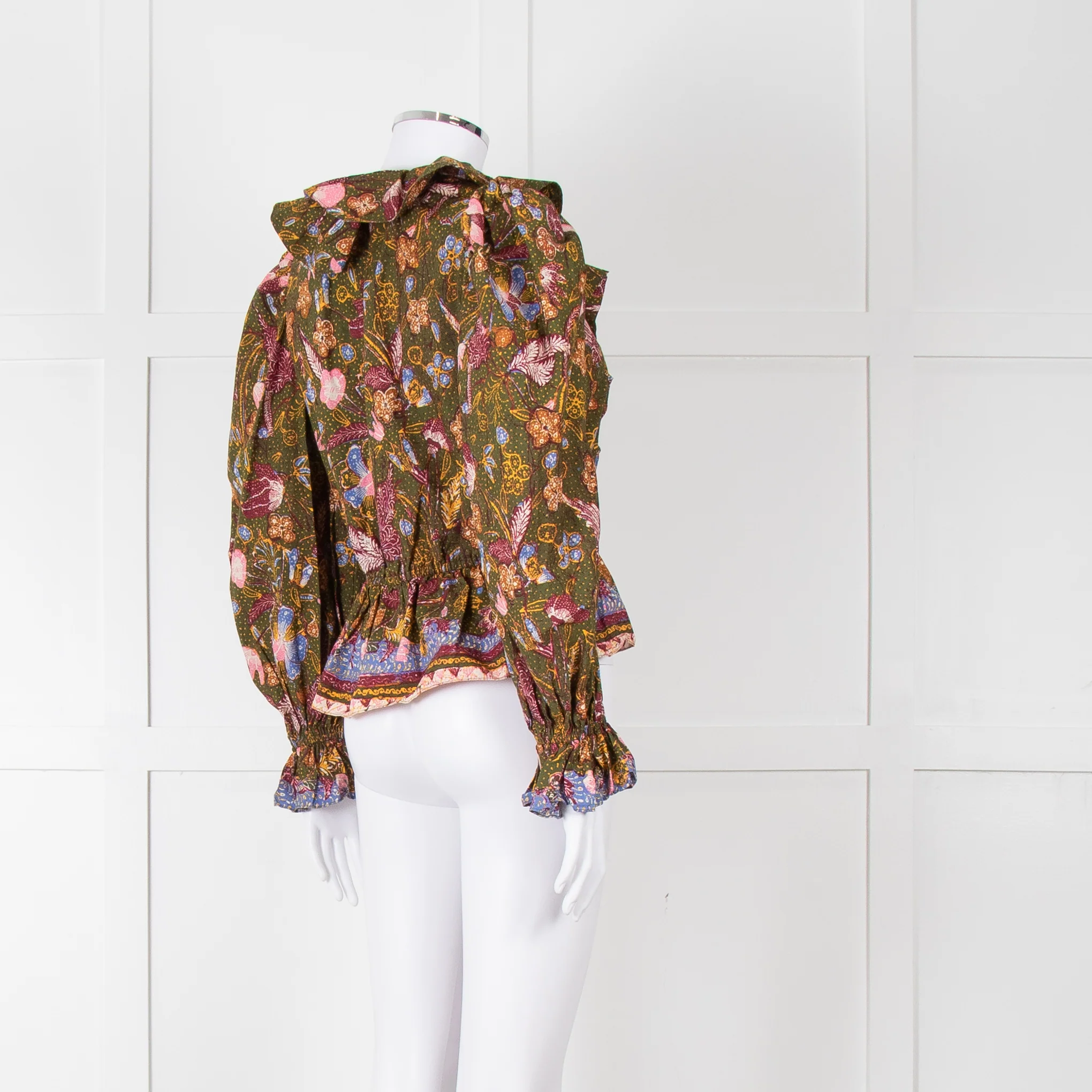 Ulla Johnson Green Pink Yellow Floral Frill Detail Cotton Top - Image 6