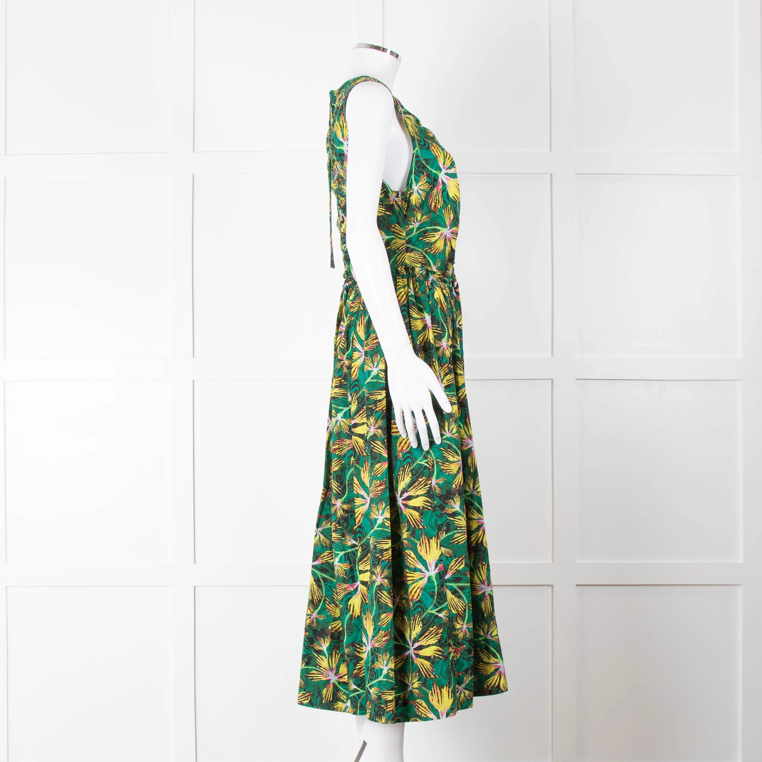 Ulla Johnson Green Yellow Floral Cotton Sleeveless Maxi Dress - Image 3