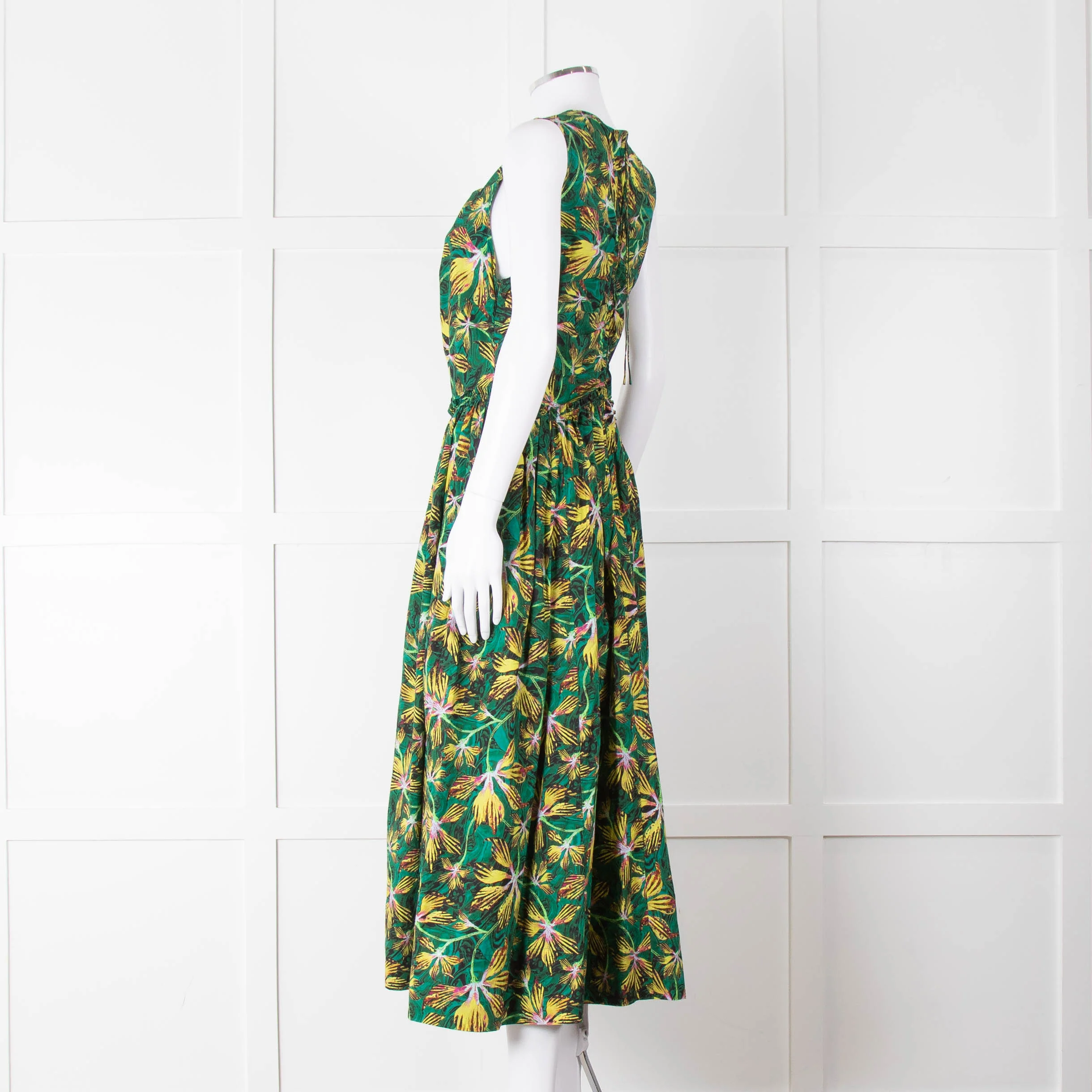 Ulla Johnson Green Yellow Floral Cotton Sleeveless Maxi Dress - Image 6