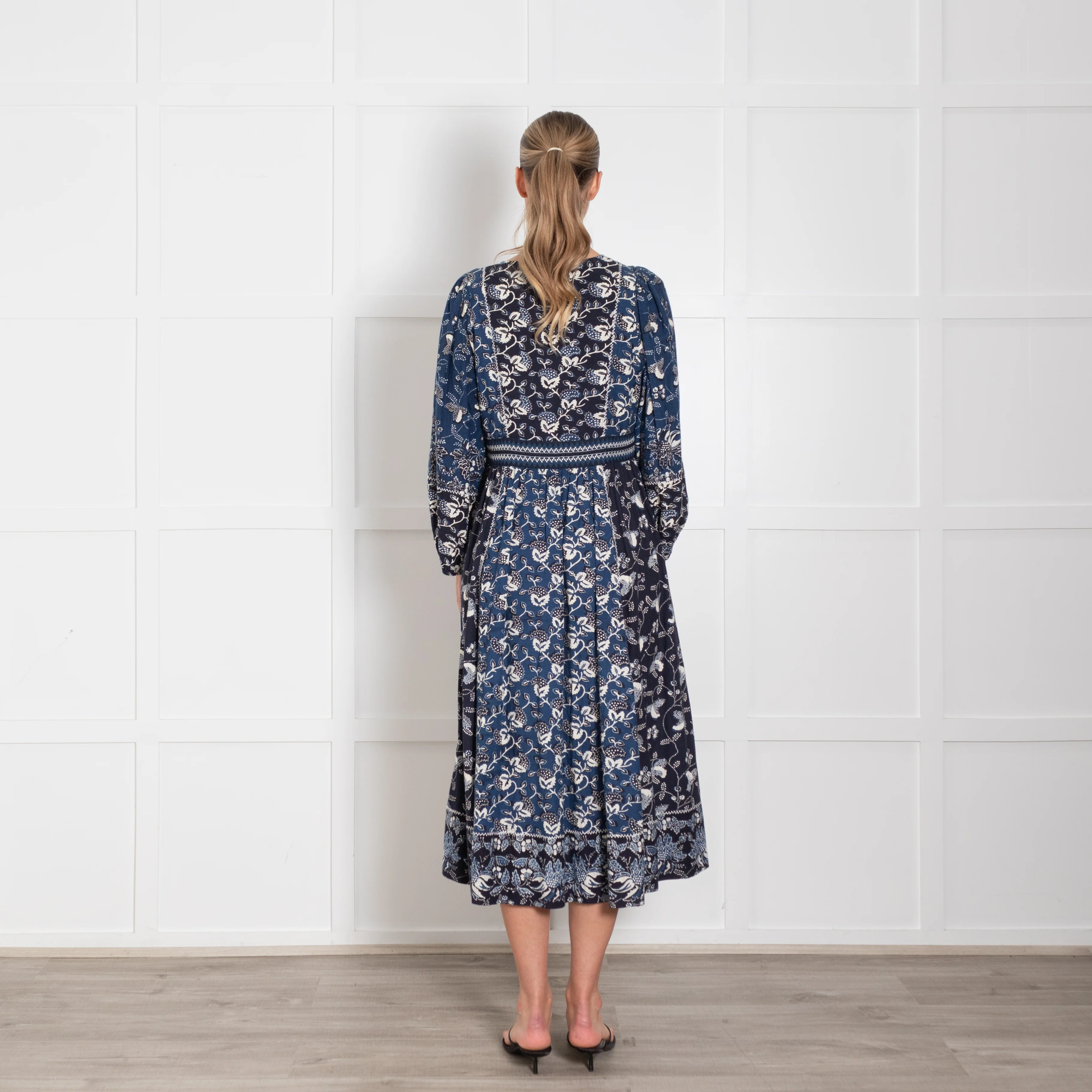 Ulla Johnson Navy Blue Cream Patterned Cotton Blend Maxi Dress - Image 5