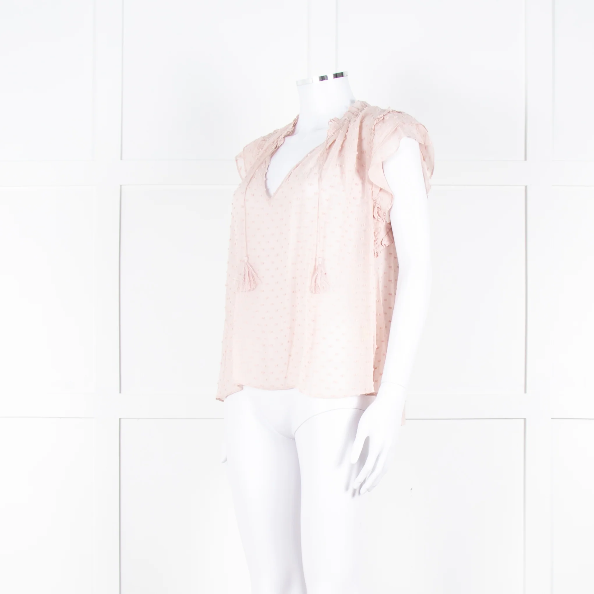Ulla Johnson Pale Pink Frill Detail Cap Sleeves Silk Blend Top - Image 8