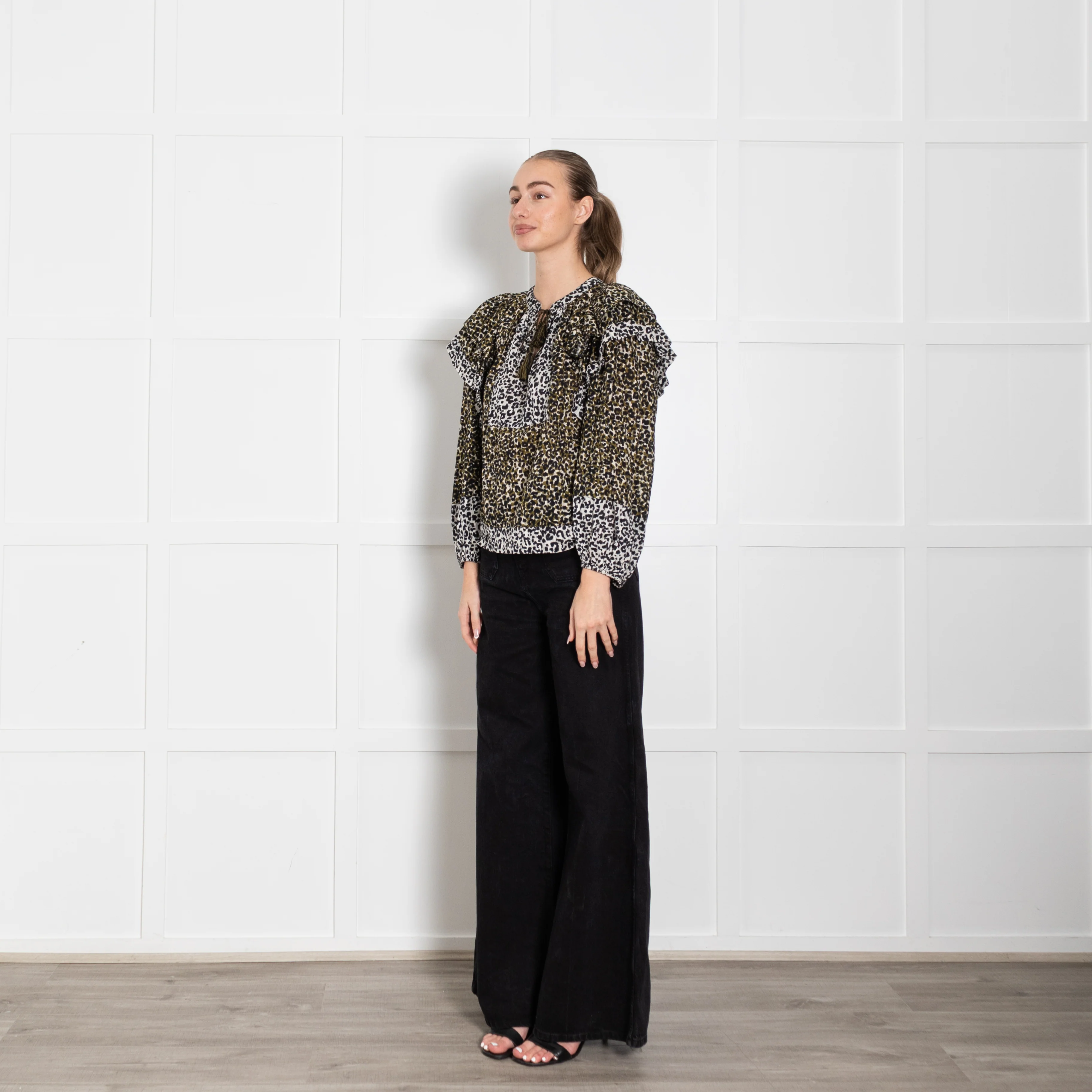 Ulla Johnson Ruffled Leopard Print Blouse With Tassle Tie - Image 3