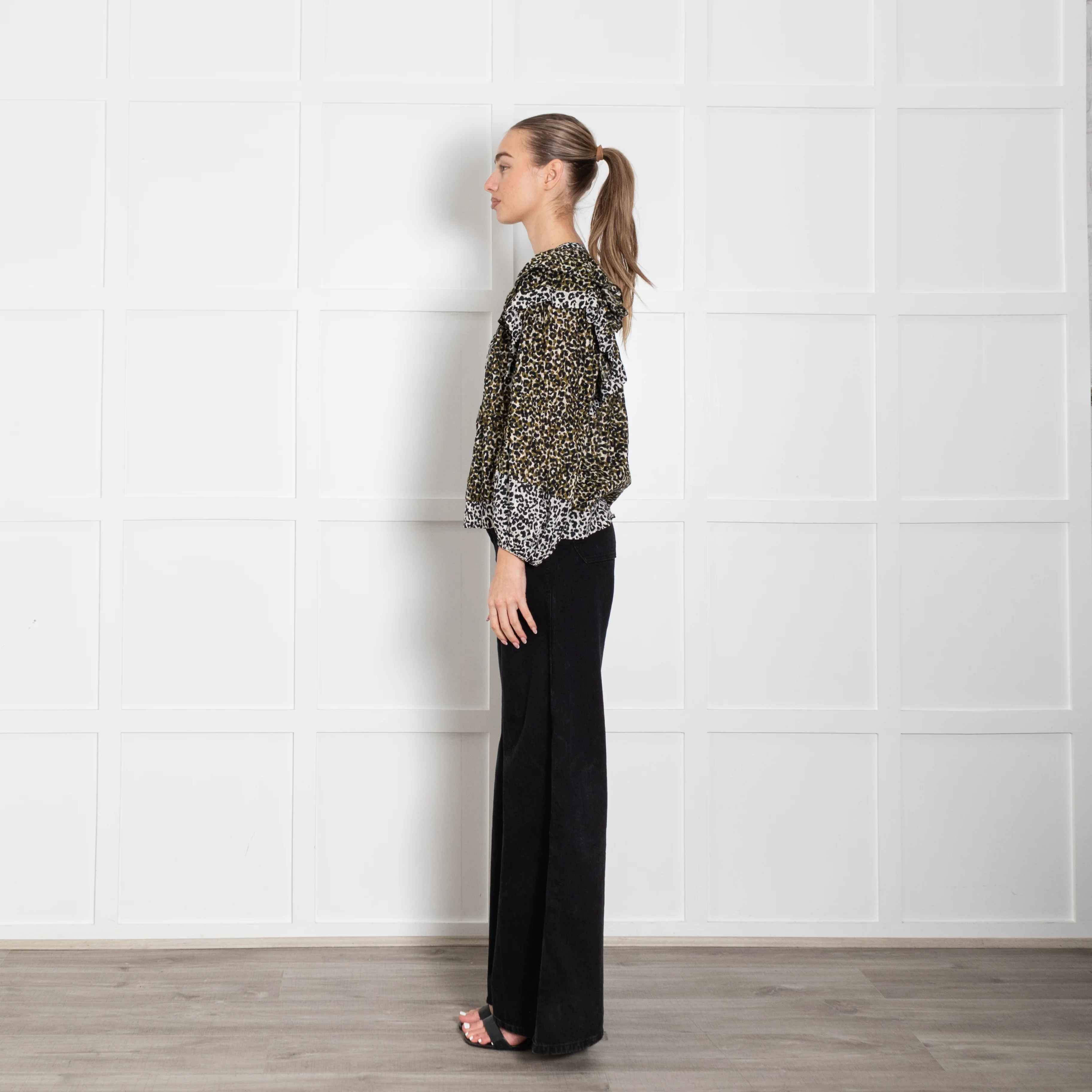 Ulla Johnson Ruffled Leopard Print Blouse With Tassle Tie - Image 4