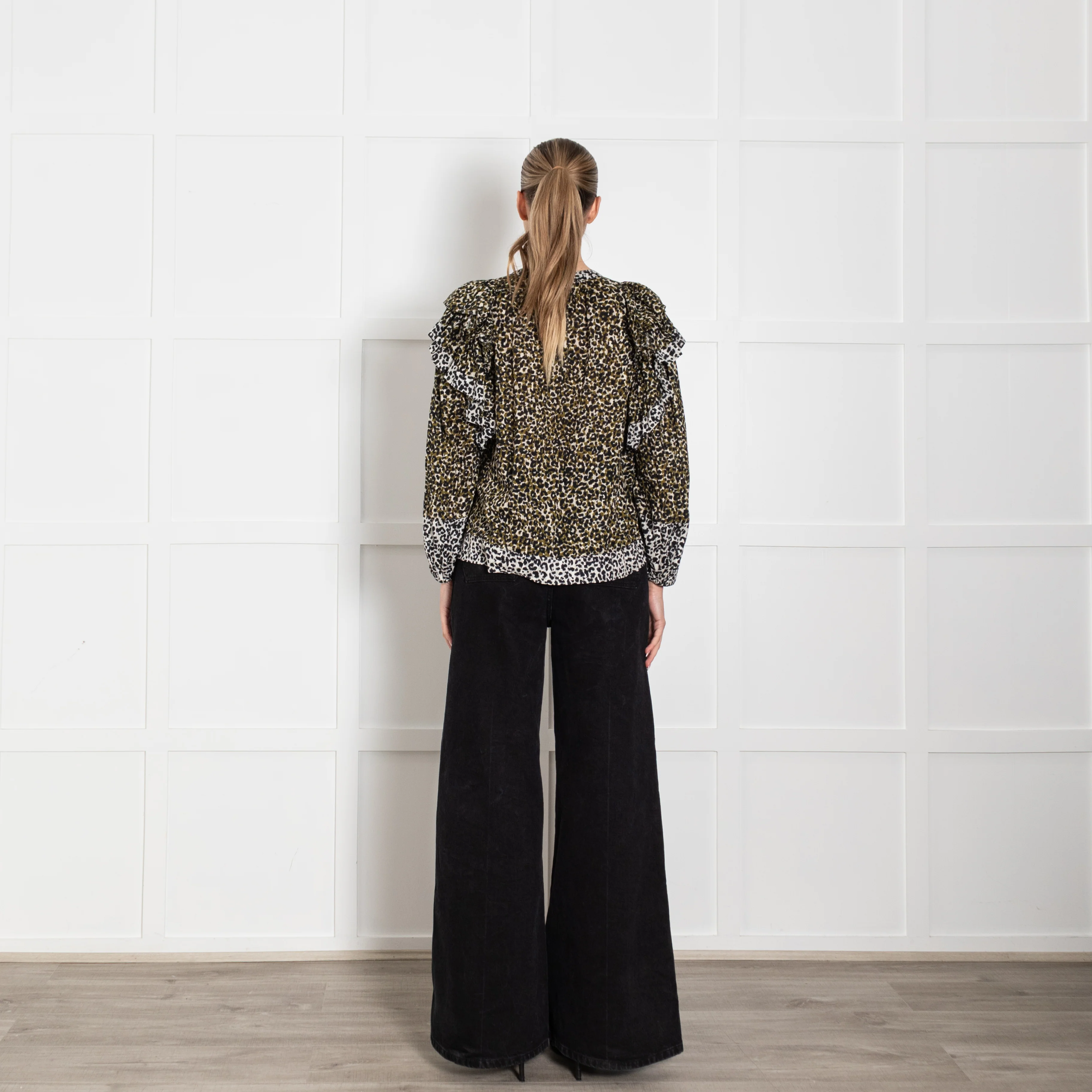 Ulla Johnson Ruffled Leopard Print Blouse With Tassle Tie - Image 5