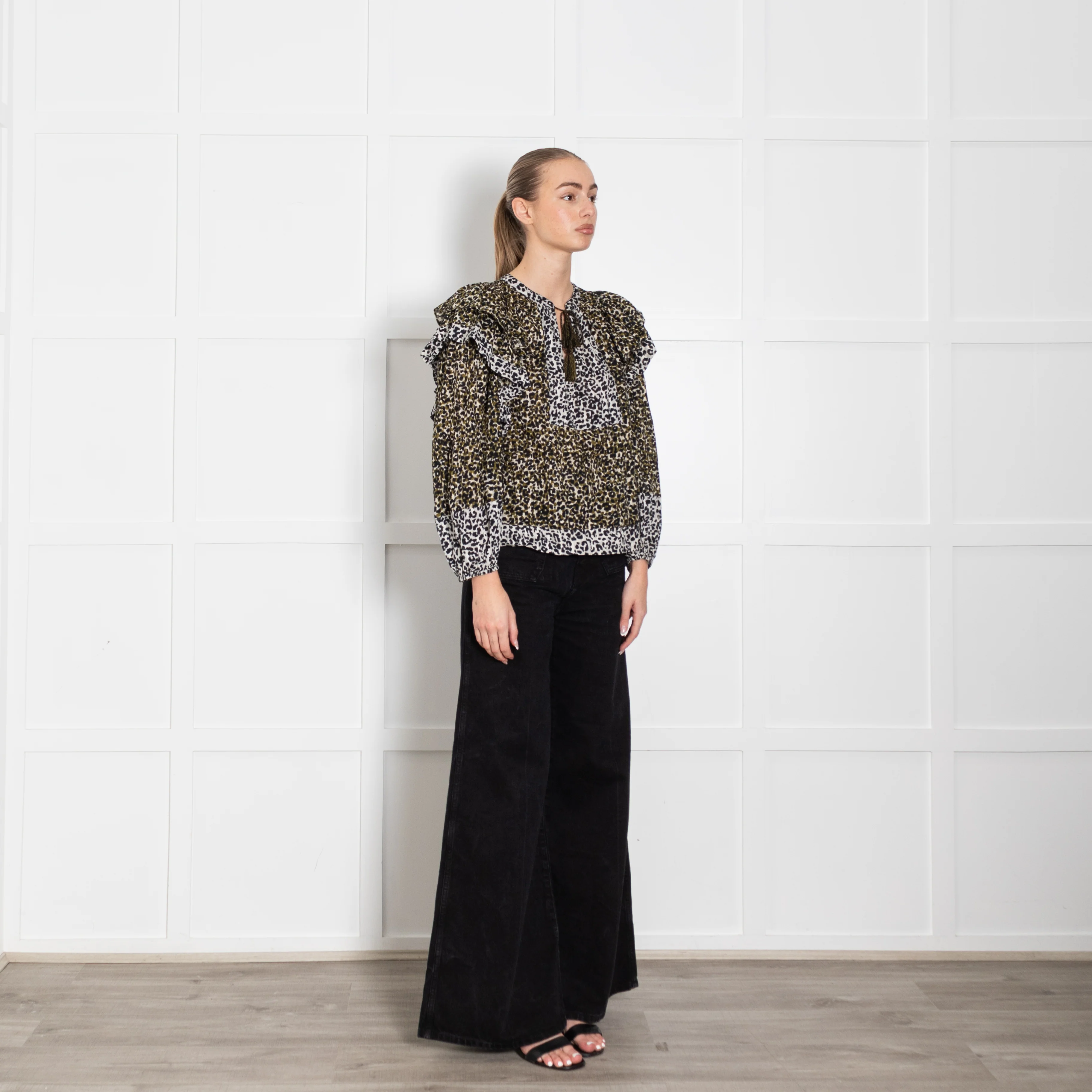 Ulla Johnson Ruffled Leopard Print Blouse With Tassle Tie - Image 7