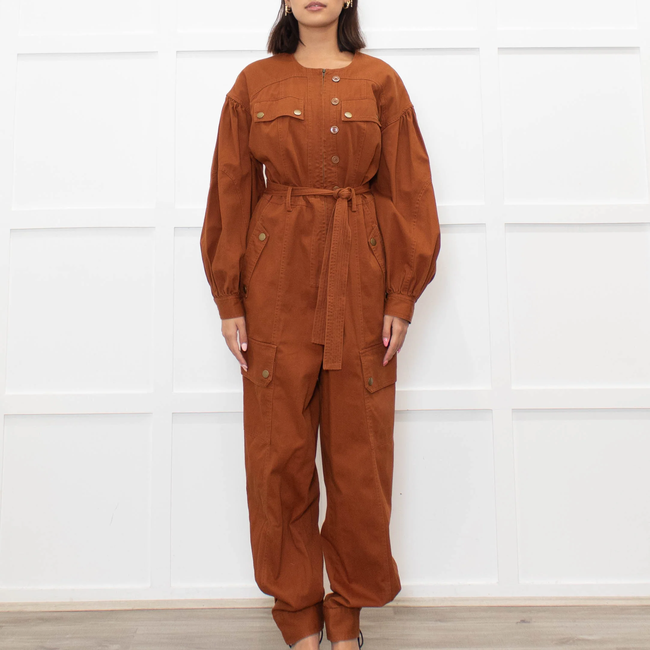 Ulla Johnson Tan Long Sleeve Belted Jumpsuit - Image 2