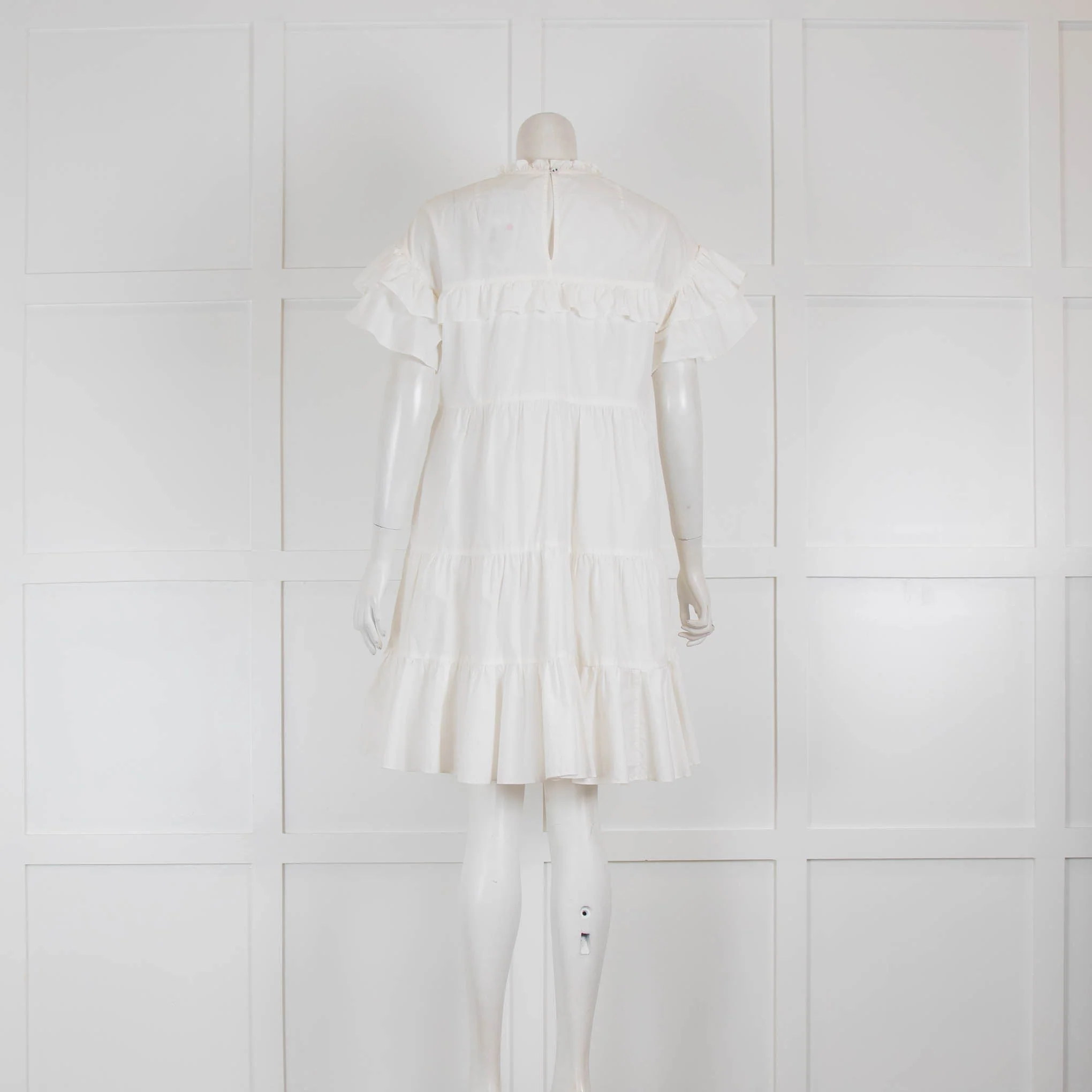 Ulla Johnson White Frill Detail Cotton Mini Dress - Image 3