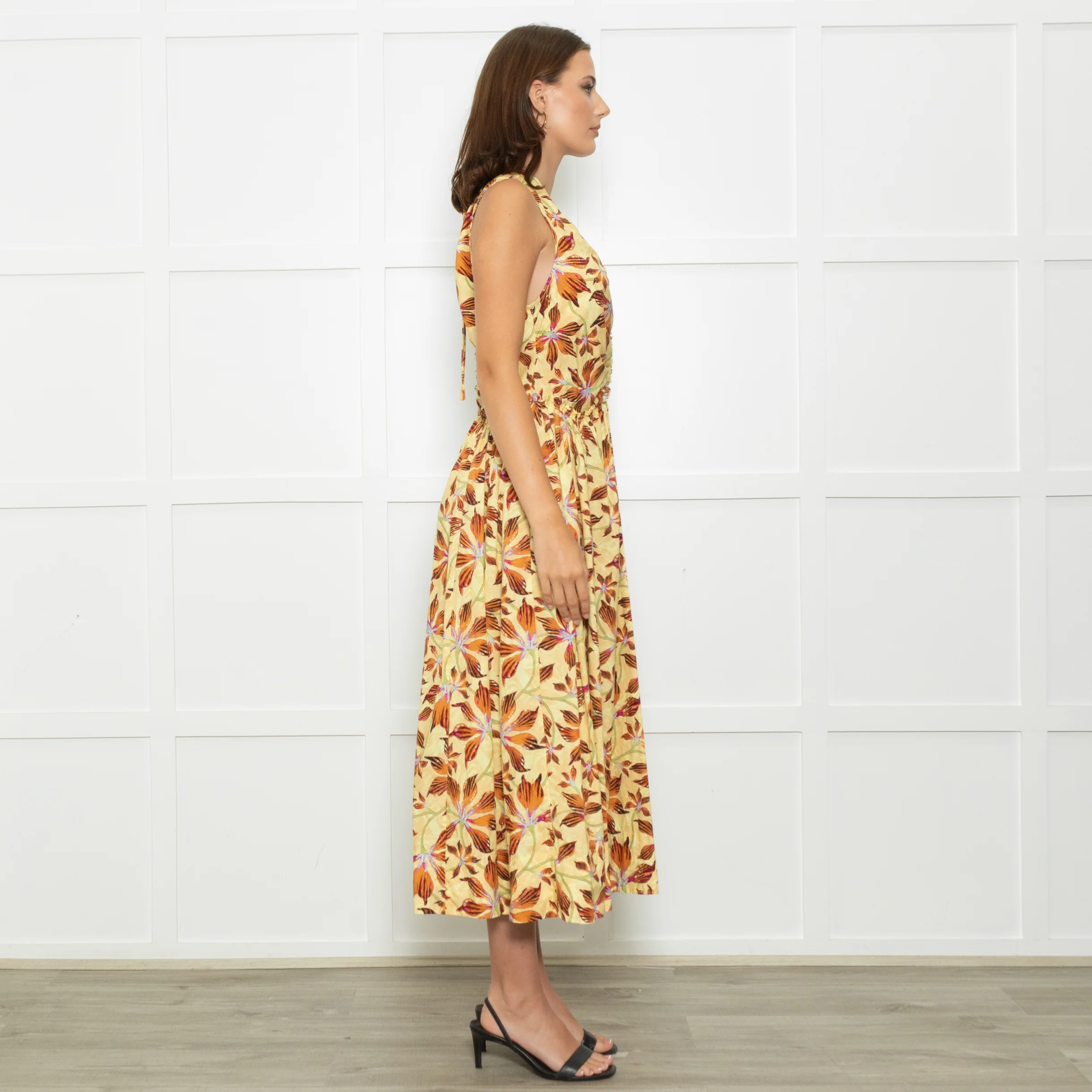 Ulla Johnson Yellow Floral Sleeveless Cotton Maxi Dress - Image 6