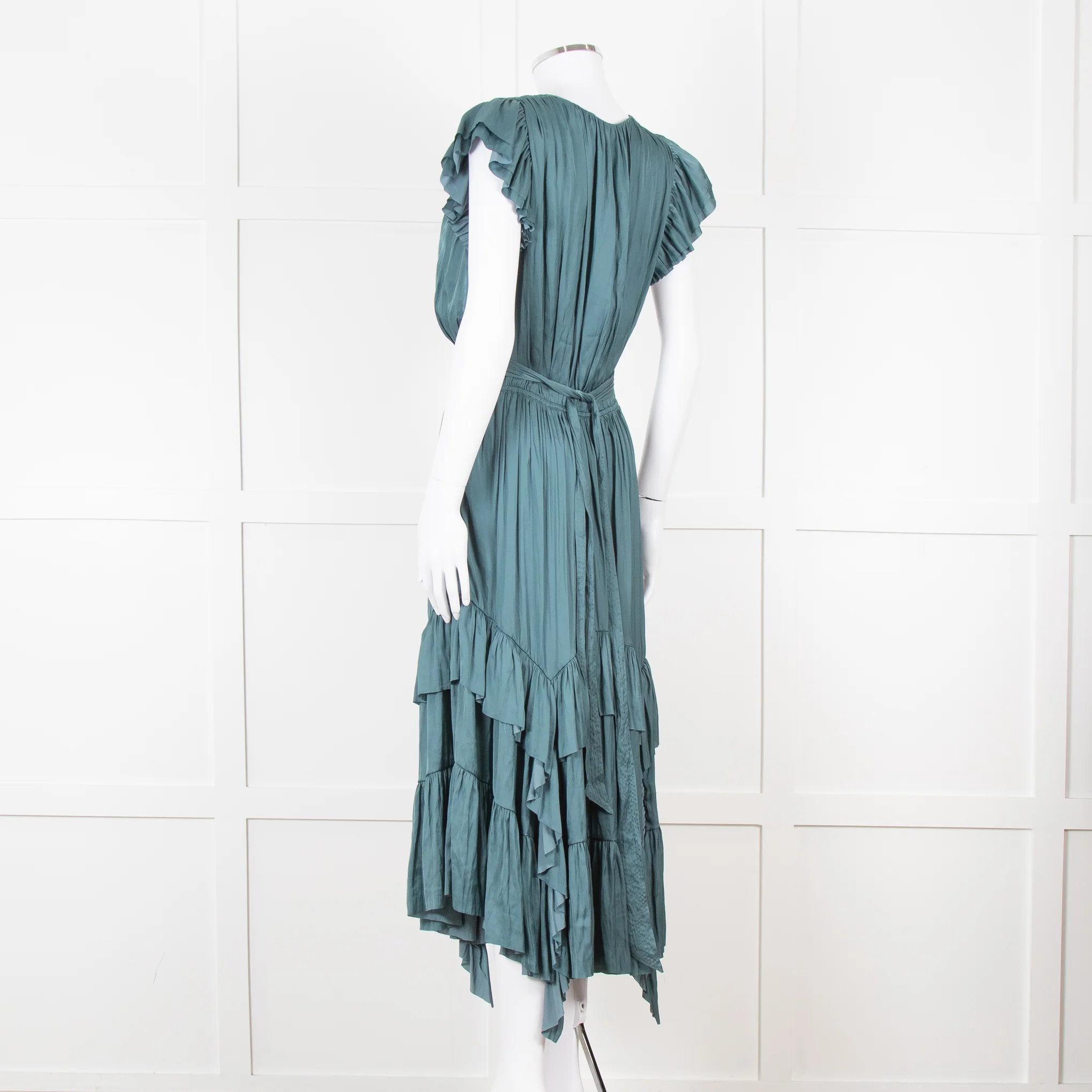 Ulla Johsnon Teal Silk Feel Sleeveless Dress With Loose Belt - Image 4