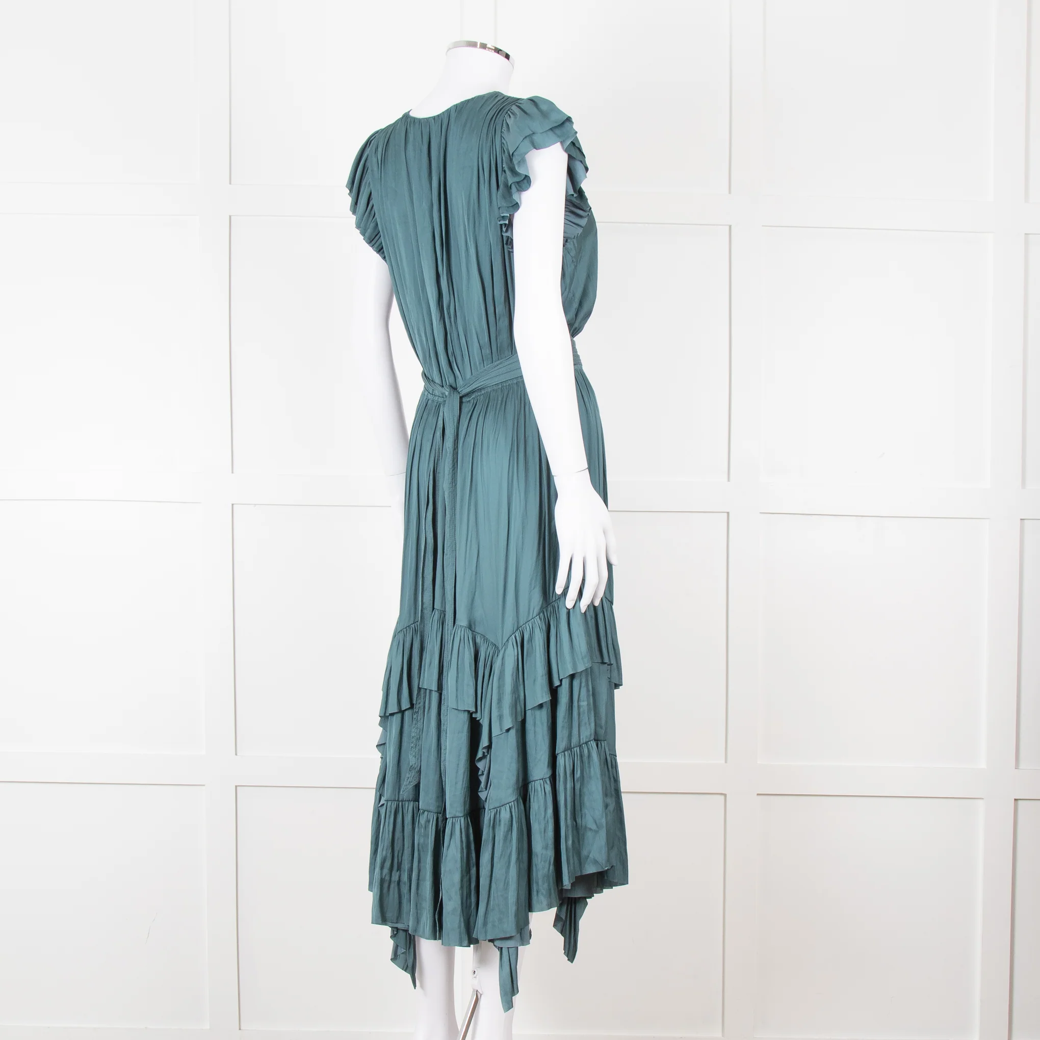 Ulla Johsnon Teal Silk Feel Sleeveless Dress With Loose Belt - Image 6
