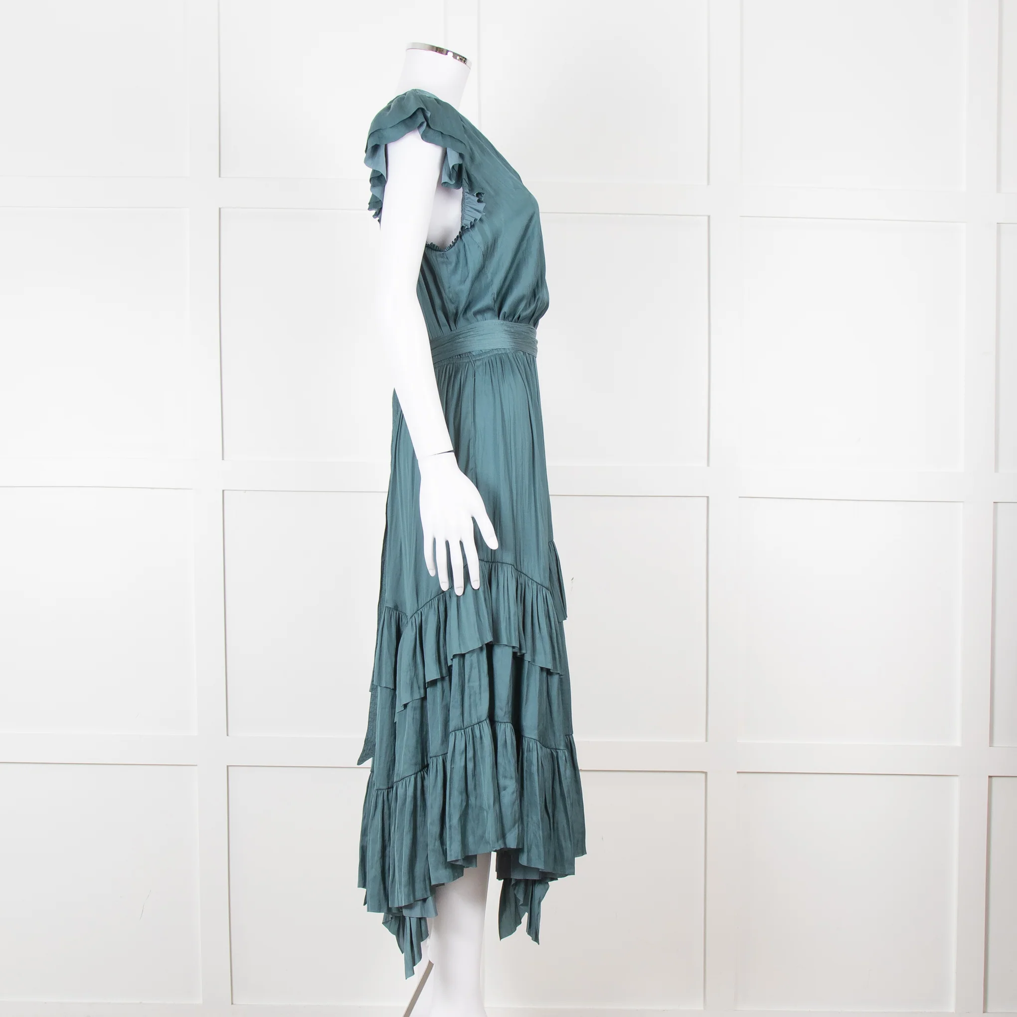 Ulla Johsnon Teal Silk Feel Sleeveless Dress With Loose Belt - Image 7