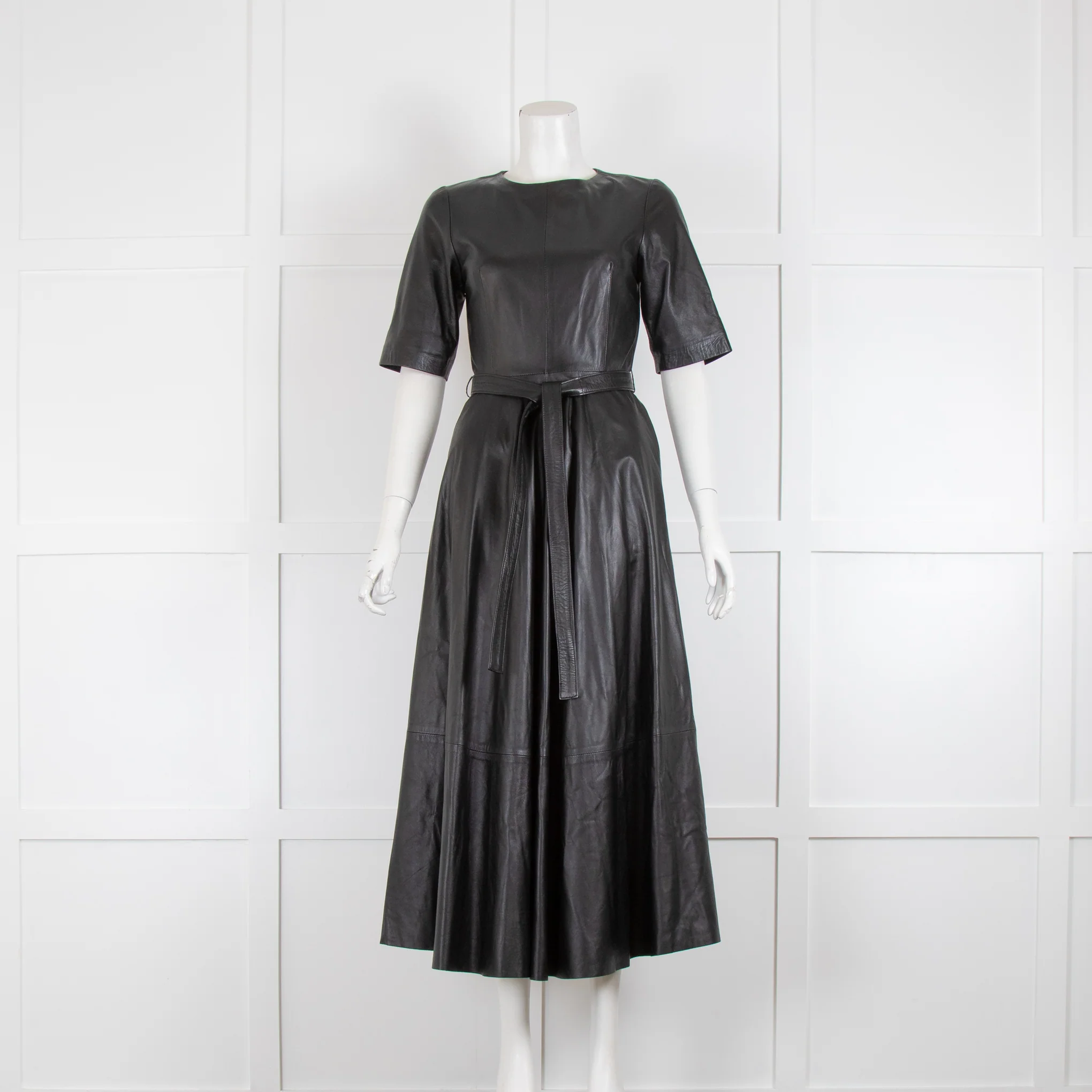 Umit Kutluk Black Leather Short Sleeve Dress