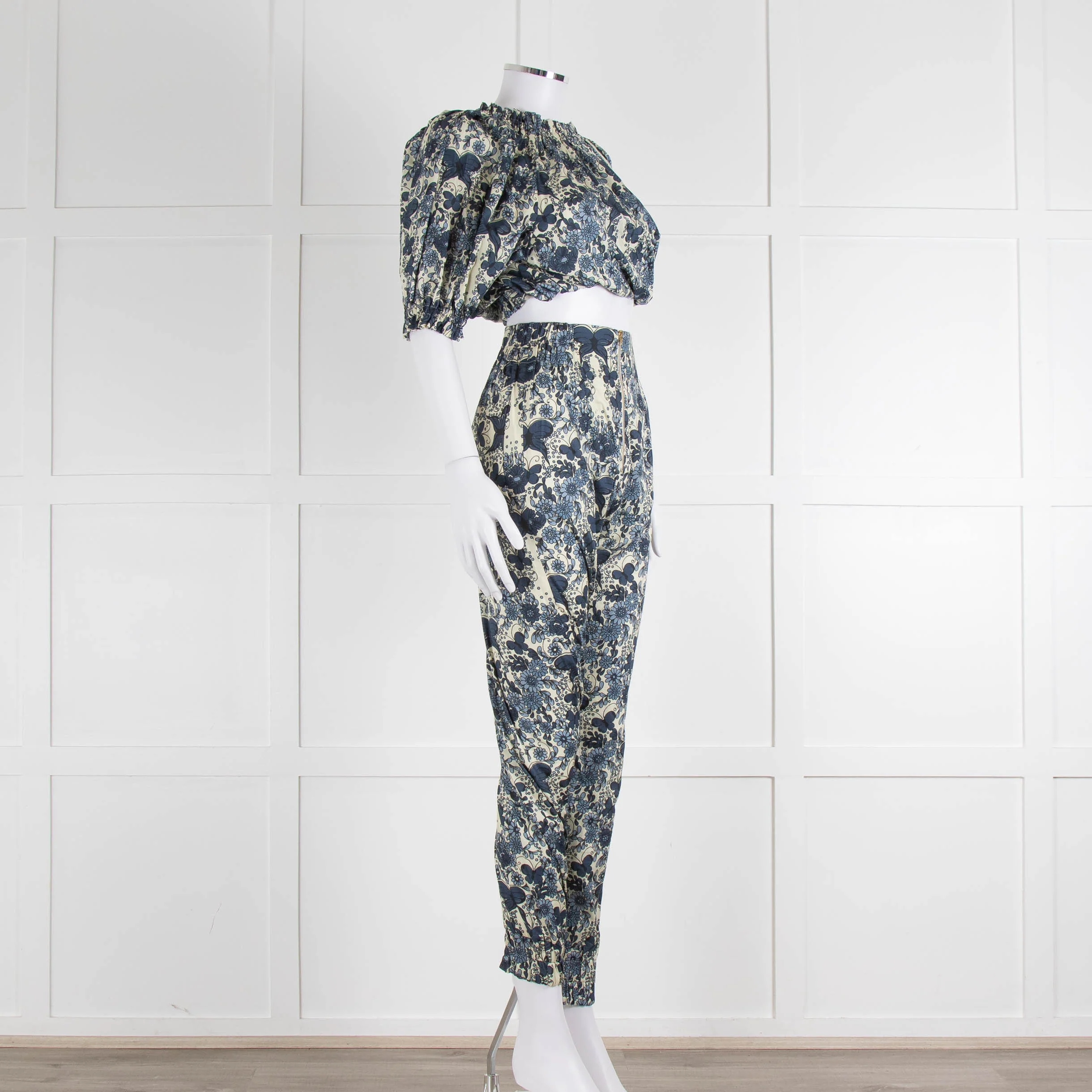Unbranded (Anna Mason) Cream Blue Floral High Waisted Trousers - Image 10